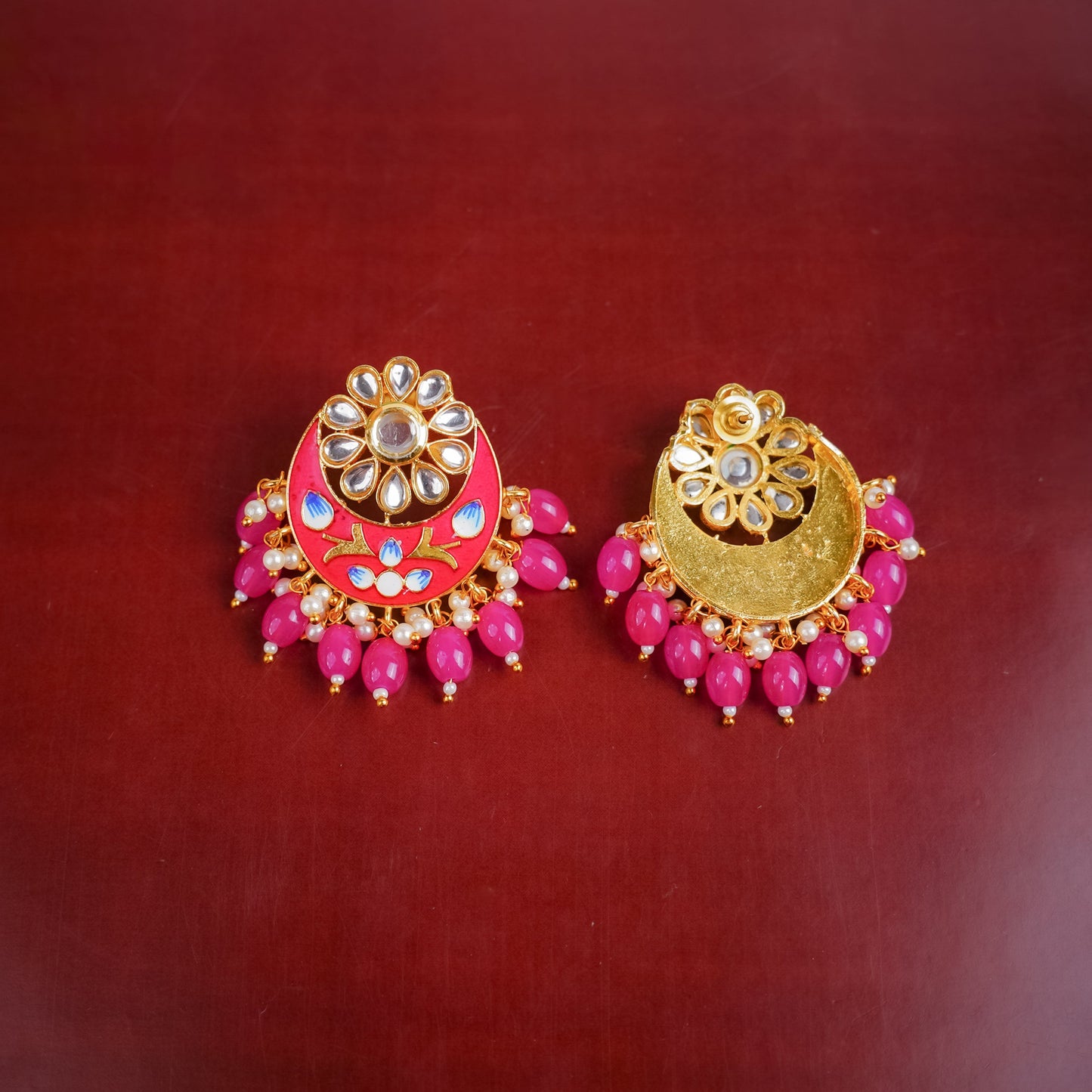 Aarvi- Stone Studded Dangler Earrings(Pink)