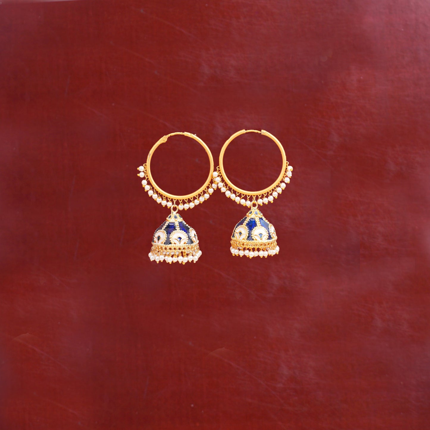 Aarohi- Golden Framed Hanging Pearl Jhumka Earring.