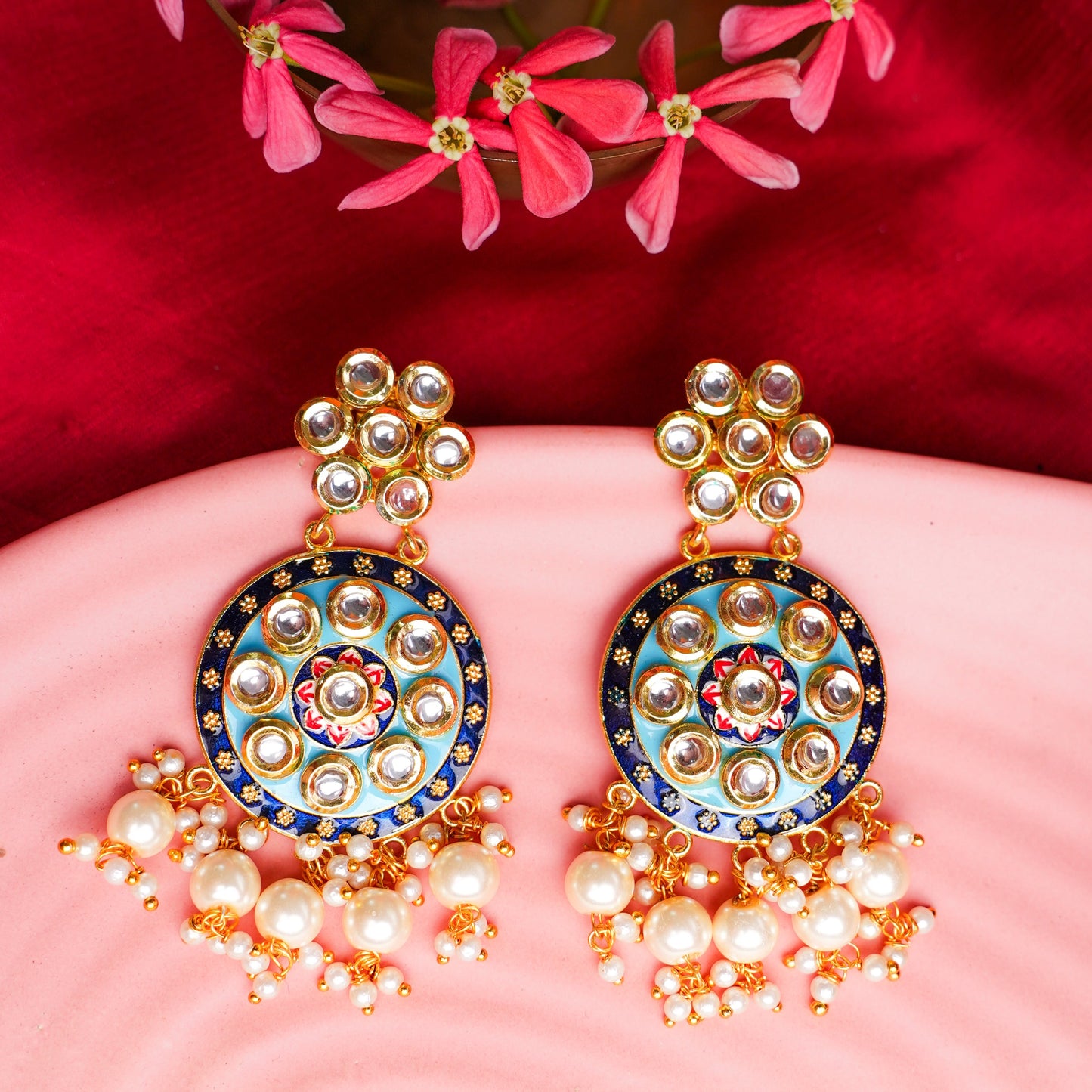 Aarya- Meenakari Work Hanging Pearl Dangler Earrings(Multicolored)