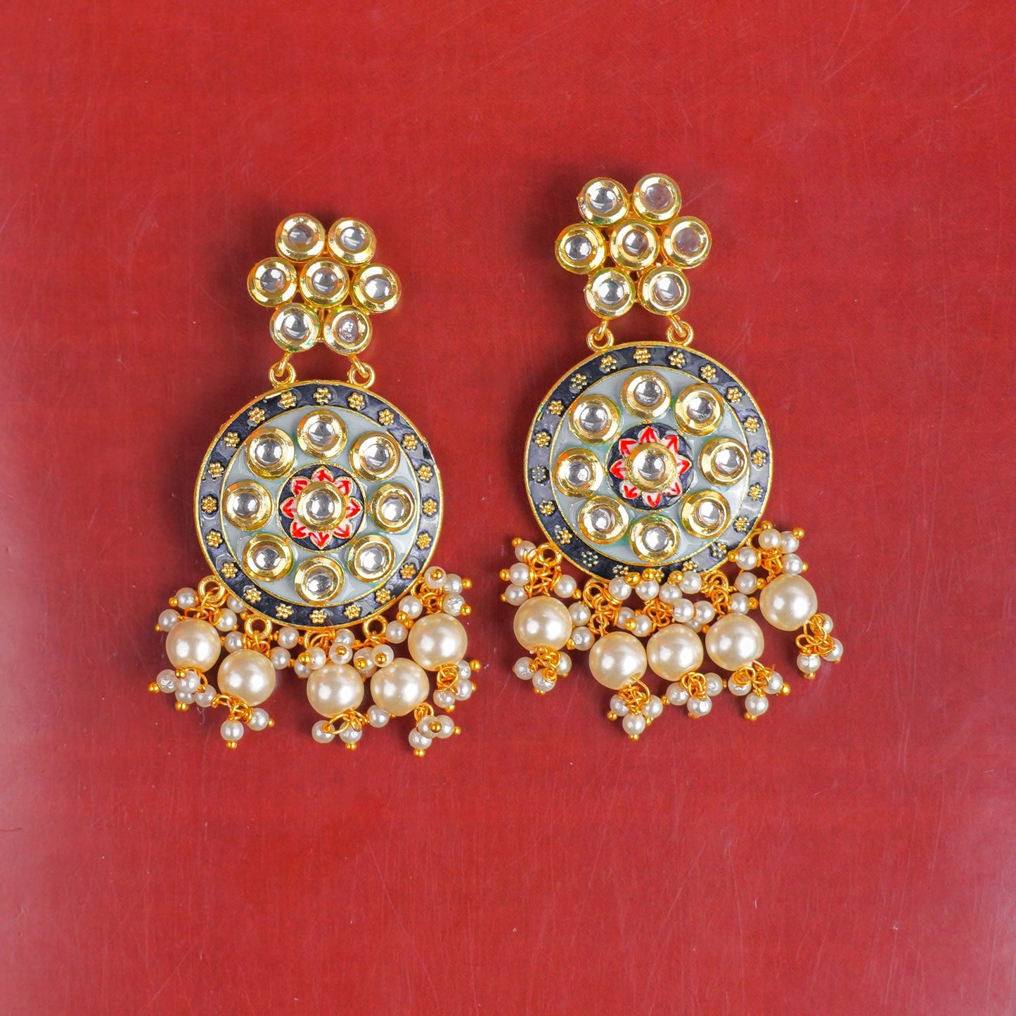 Aarya- Meenakari Work Hanging Pearl Dangler Earrings(Multicolored)
