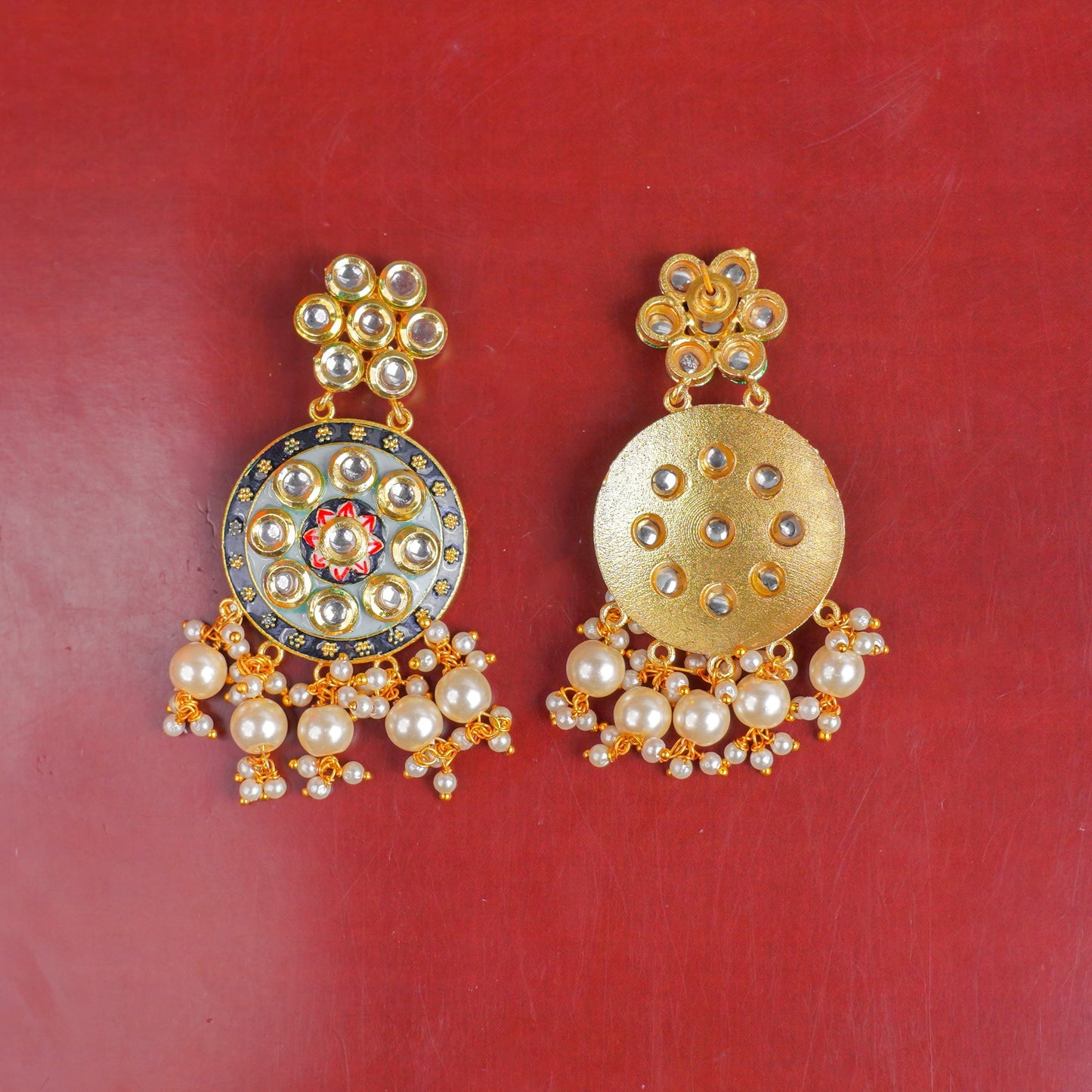 Aarya- Meenakari Work Hanging Pearl Dangler Earrings(Multicolored)