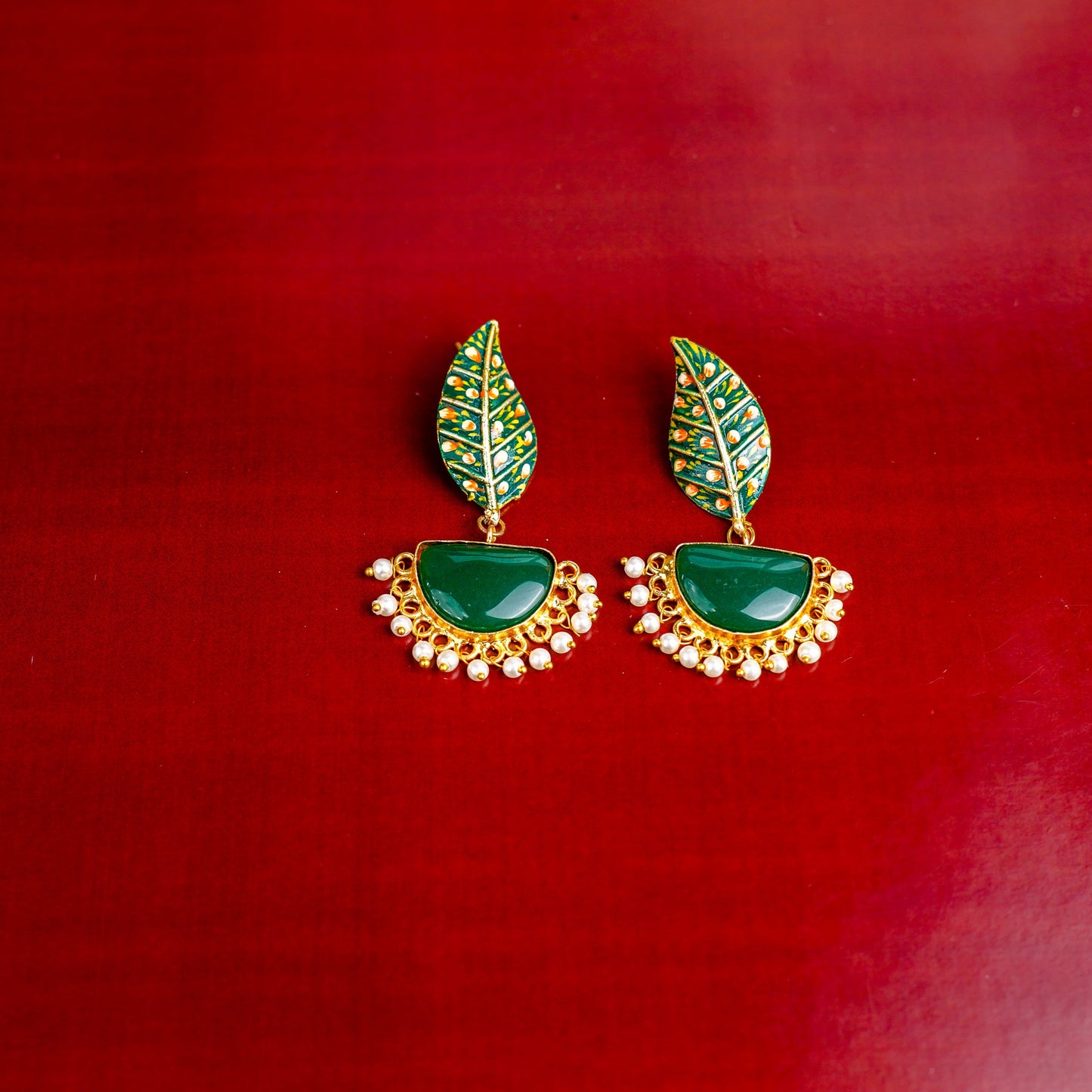 Aashi- Stone Studded Dangler Earrings(Green)