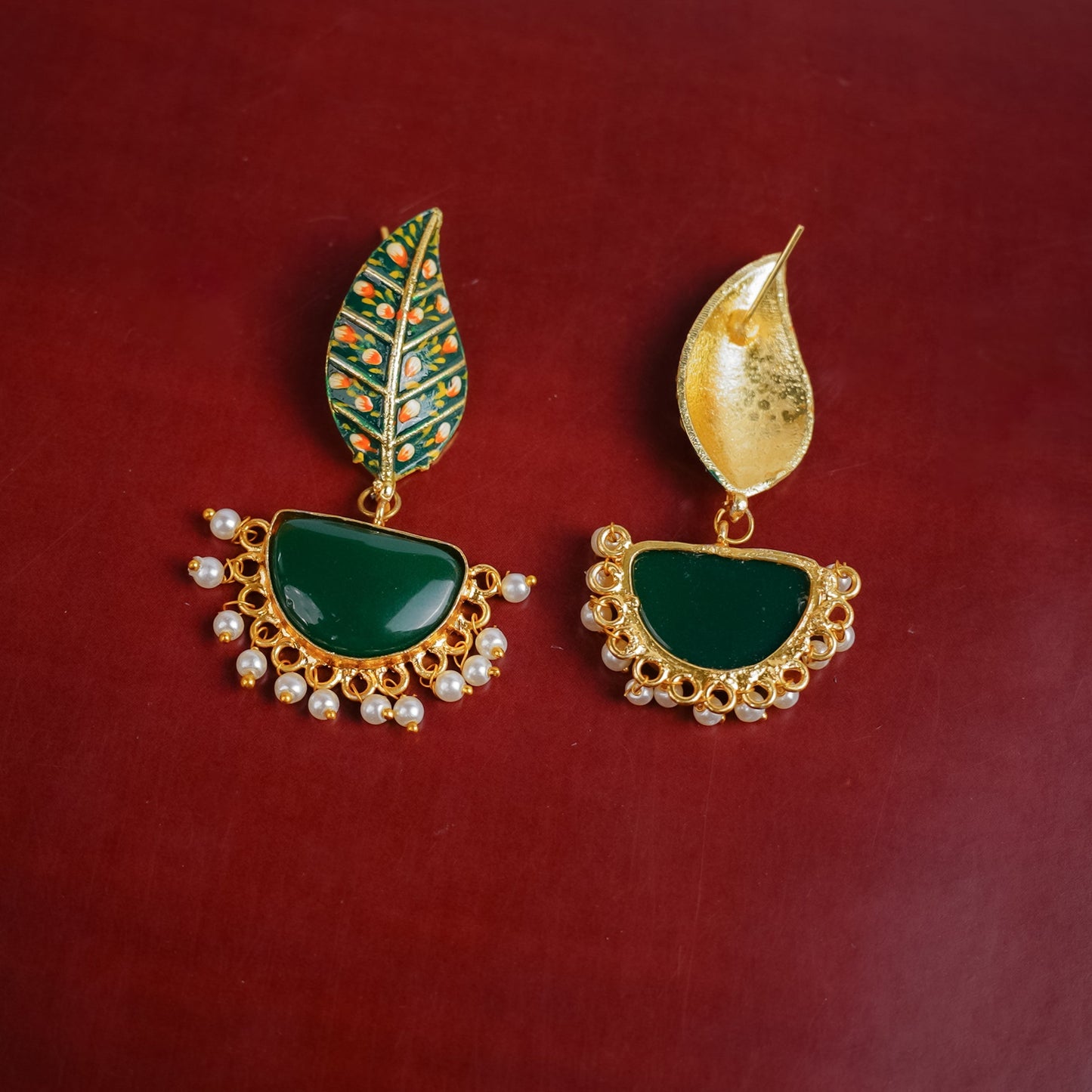 Aashi- Stone Studded Dangler Earrings(Green)