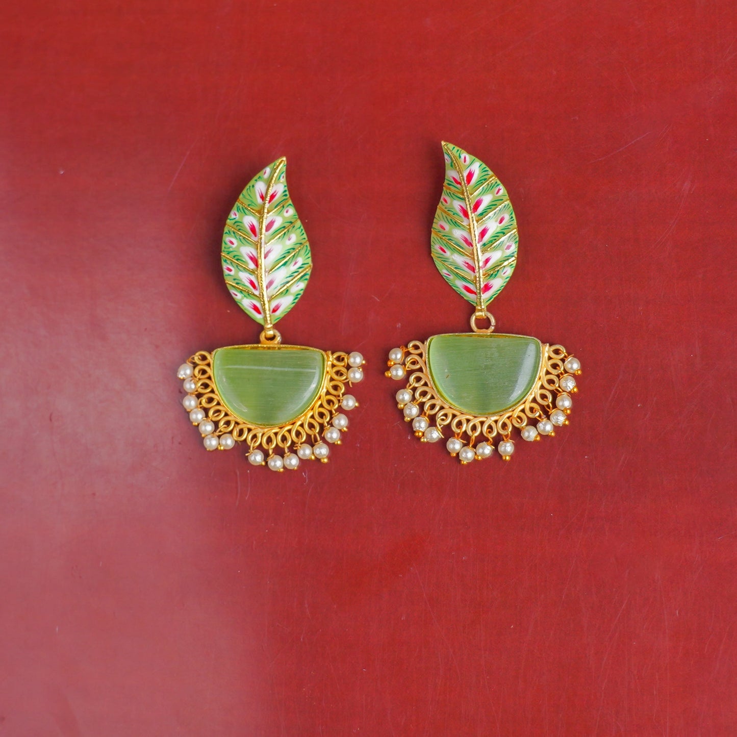 Aashi- Stone Studded Dangler Earrings(Pale Green)
