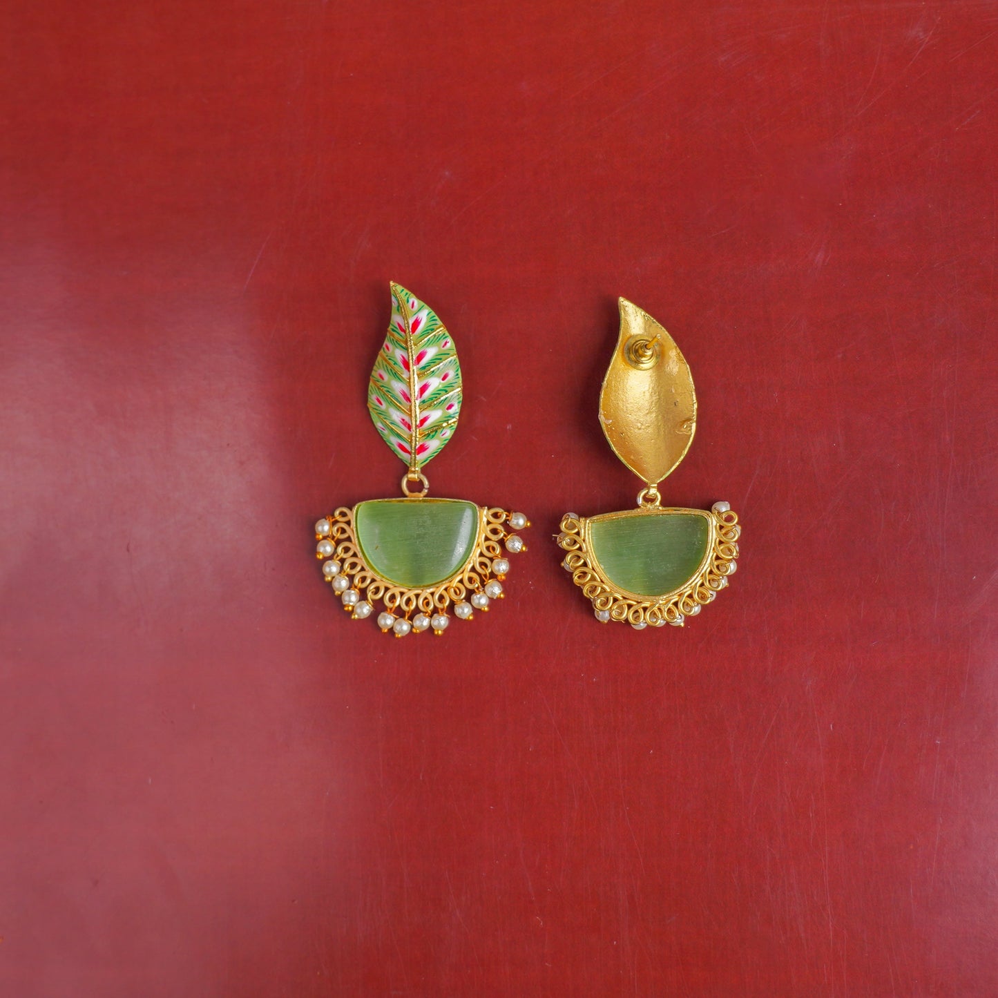 Aashi- Stone Studded Dangler Earrings(Pale Green)