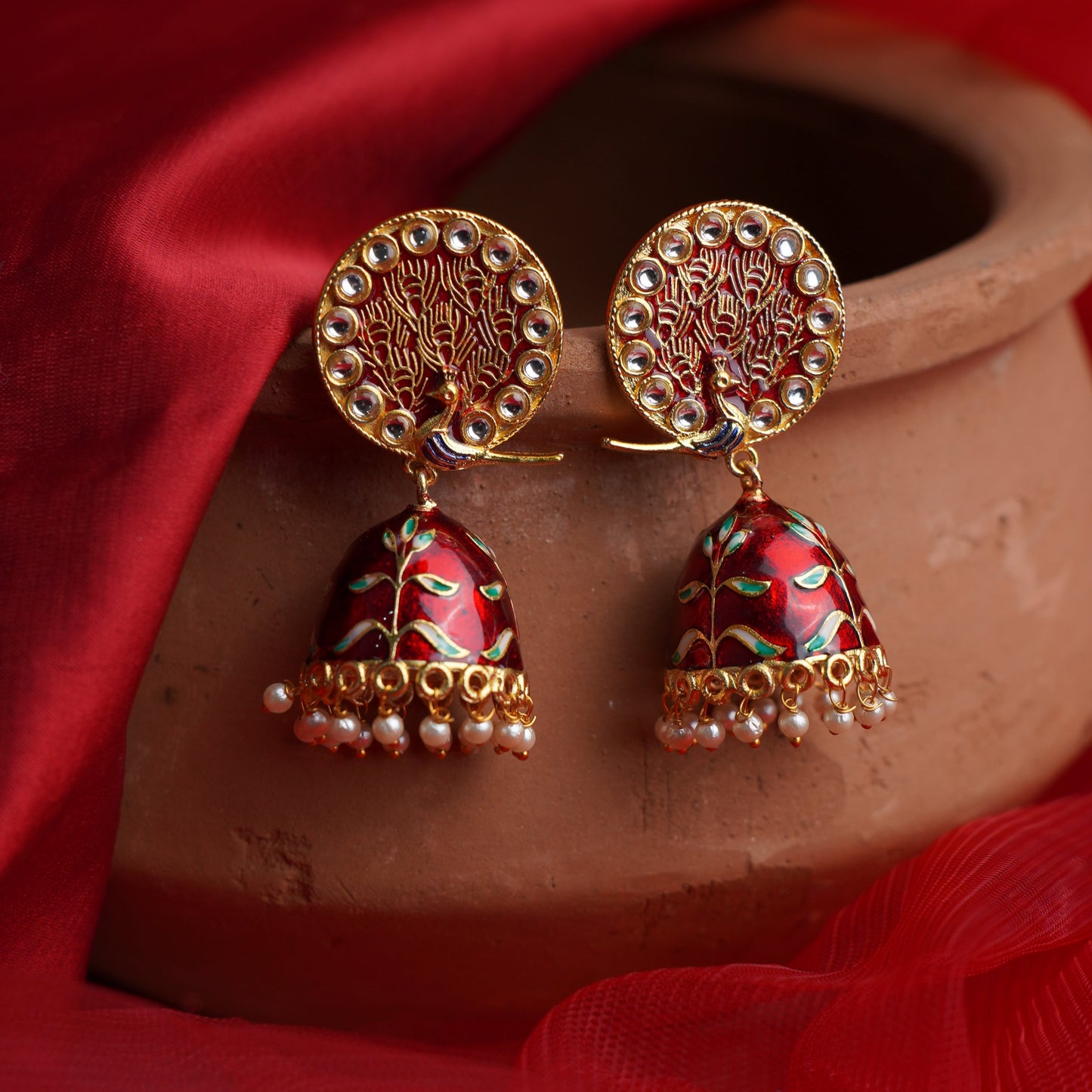 Aayra- Stone Studded Hanging Pearl Jhumka Earrings