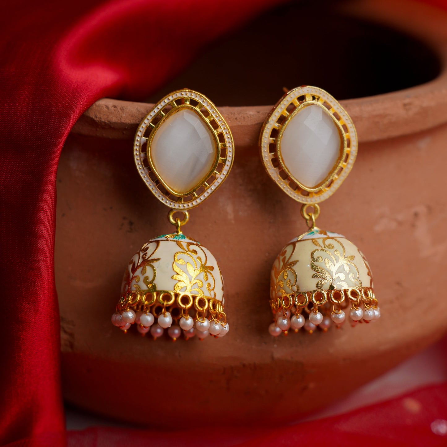 Aayushi- Stone Studded Hanging Pearl Jhumka Earrings
