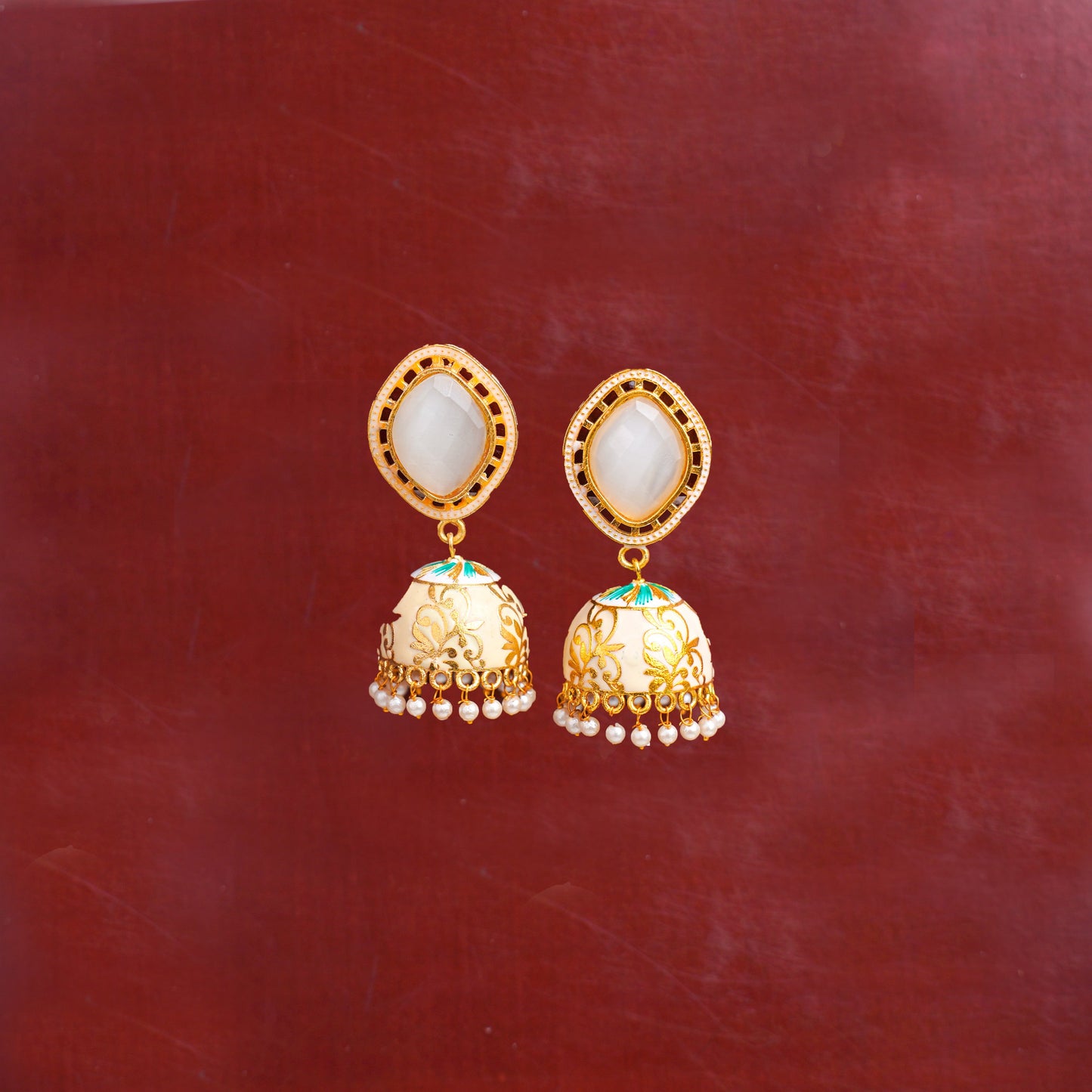 Aayushi- Stone Studded Hanging Pearl Jhumka Earrings
