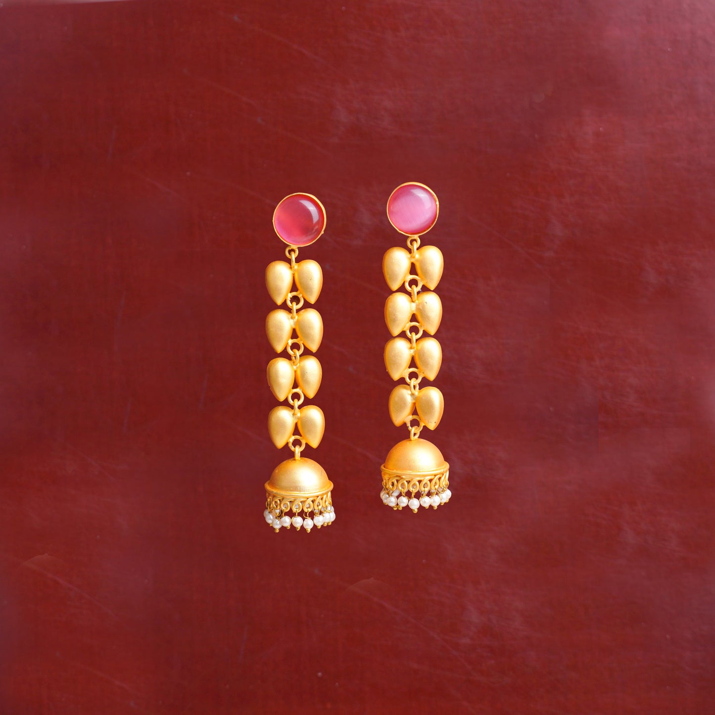 Adhira- Stone Studded Hanging Pearls Jhumki Earrings