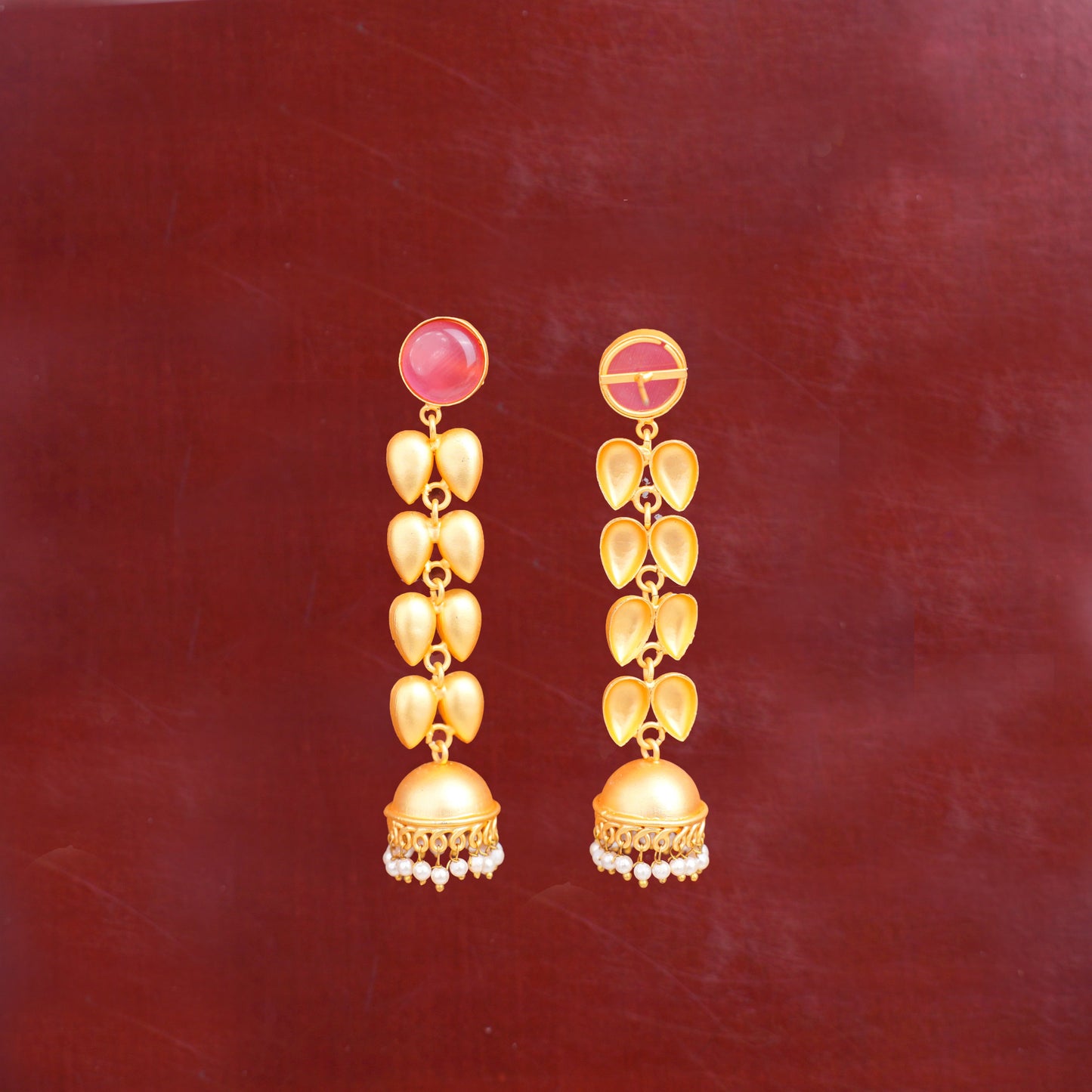 Adhira- Stone Studded Hanging Pearls Jhumki Earrings