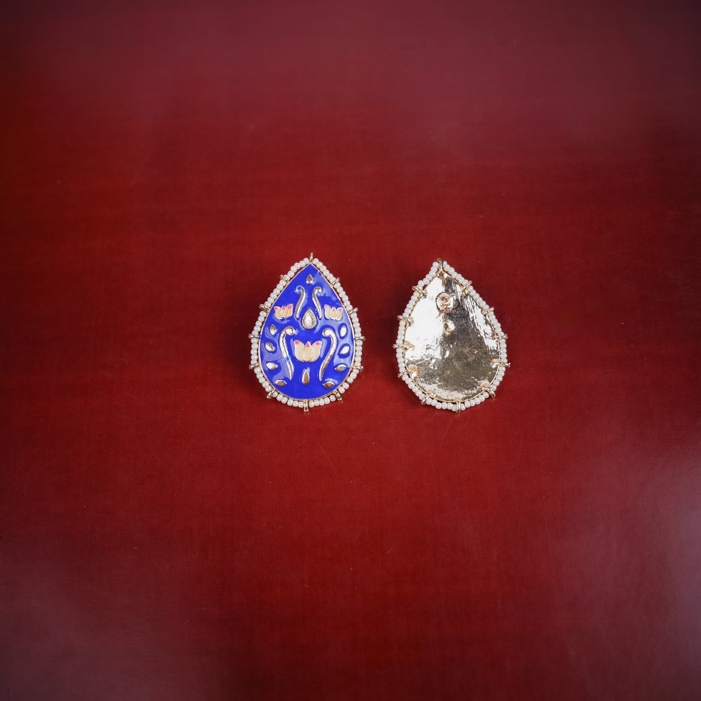 Alaya- Pearl Framed Drop Shaped Stud Earrings(Blue)