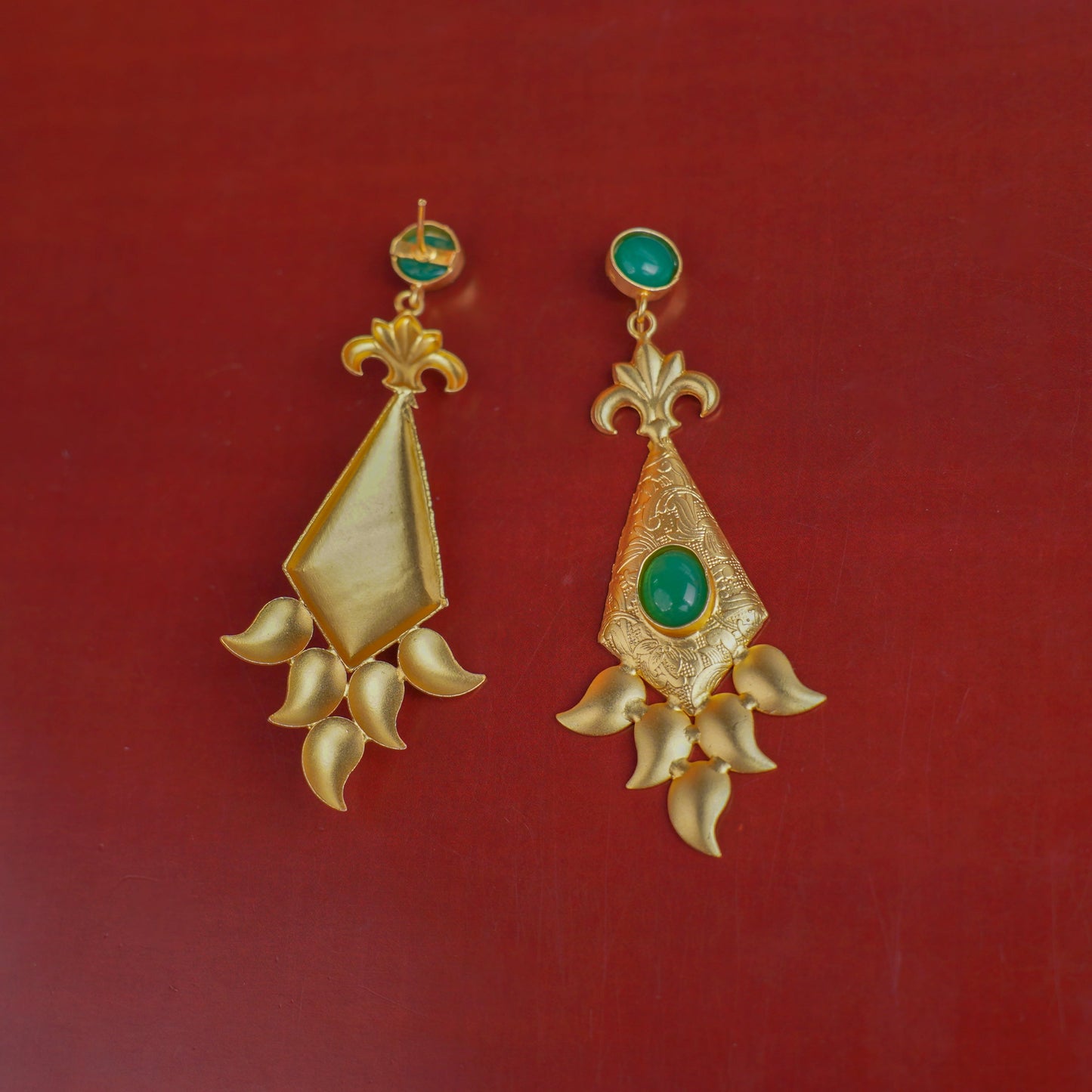 Ashvi- Stone Studded Dangler Earrings(Green)
