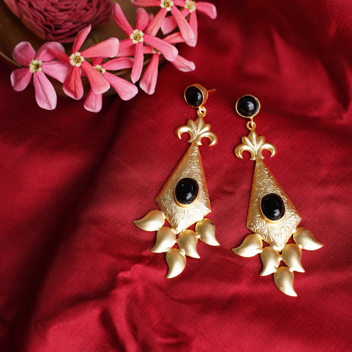 Ashvi- Stone Studded Dangler Earrings(Black)