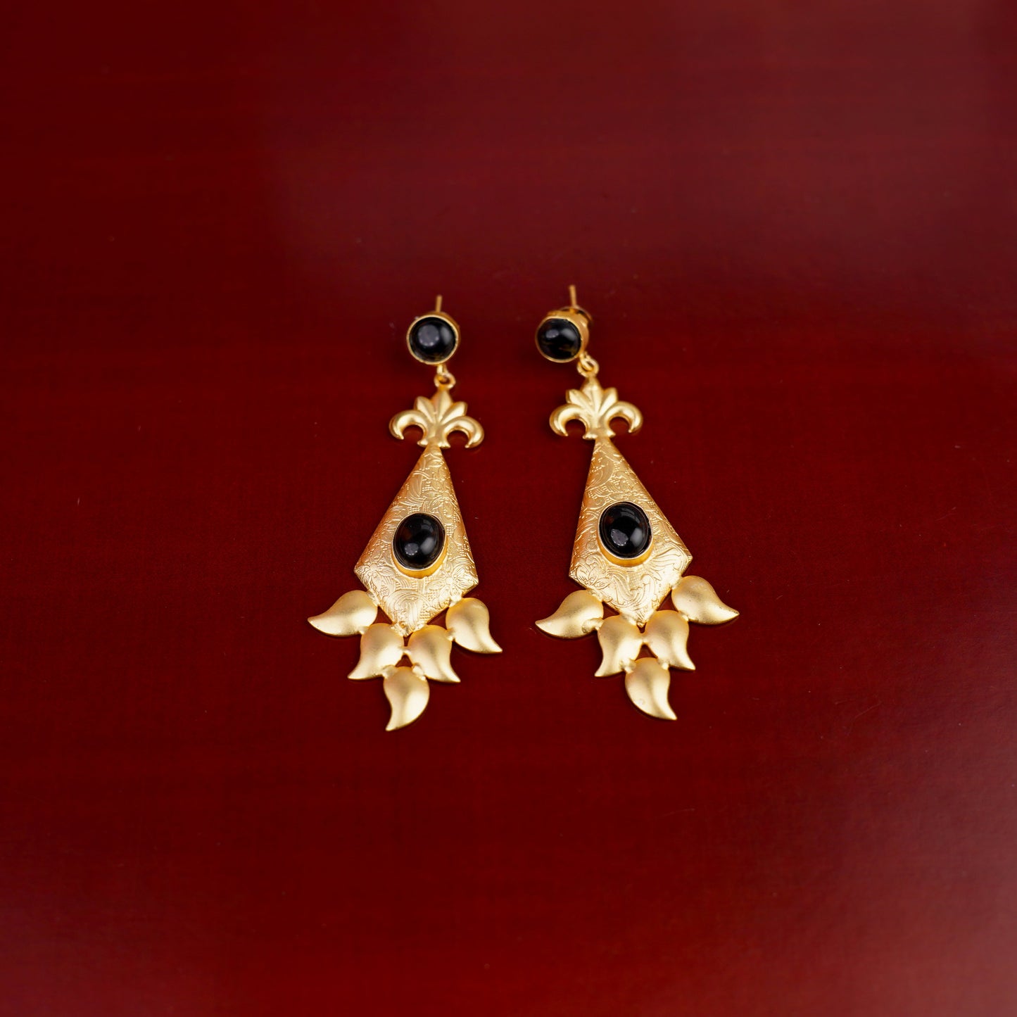 Ashvi- Stone Studded Dangler Earrings(Black)