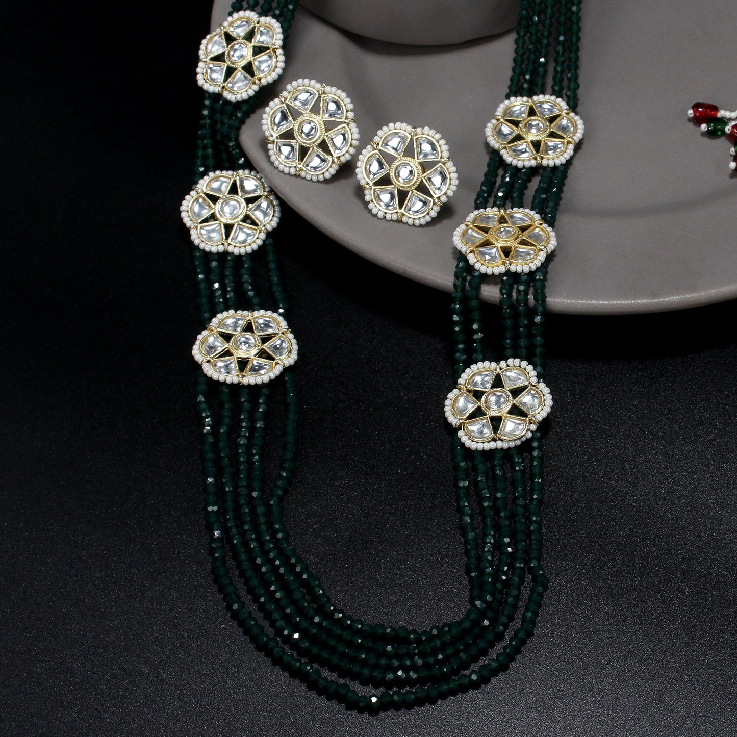 Mridula- Stone studded Beaded Neckpiece Set(Green)