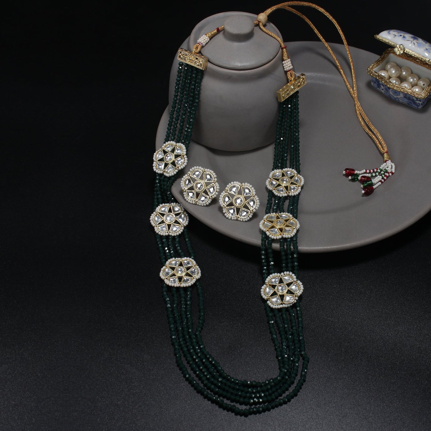 Mridula- Stone studded Beaded Neckpiece Set(Green)