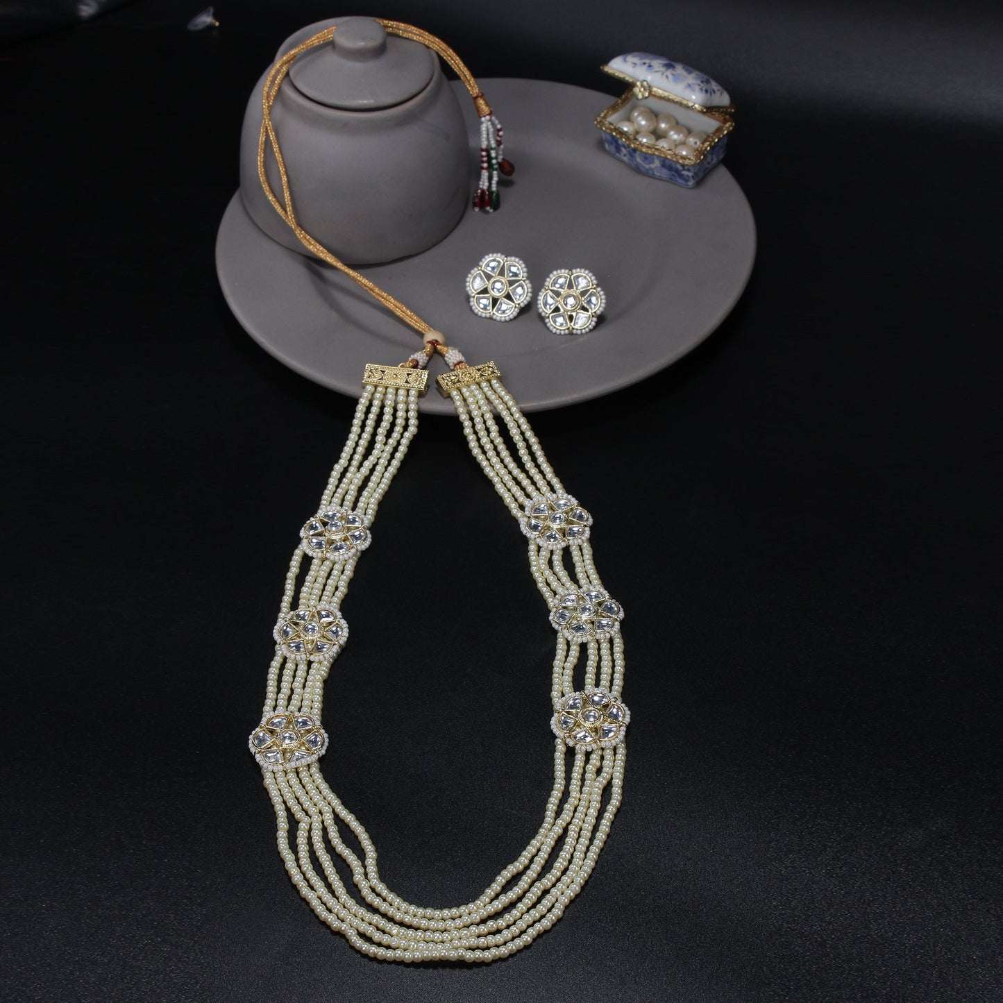 Mridula- Stone studded Beaded Neckpiece Set(White)