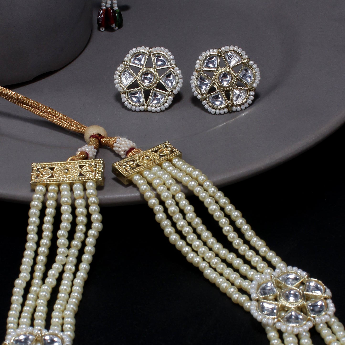 Mridula- Stone studded Beaded Neckpiece Set(White)