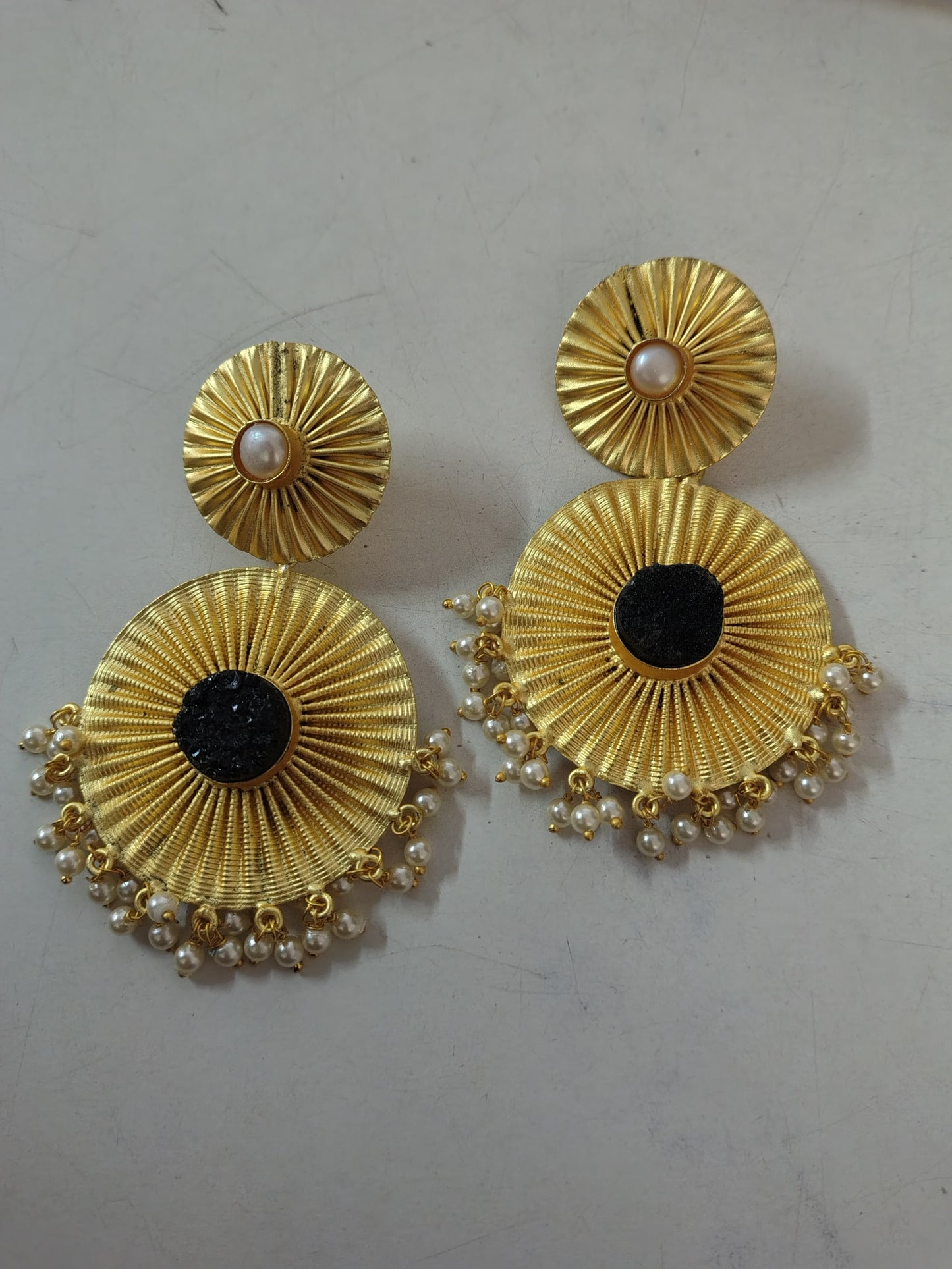 Radha- Natural Stone Studded Dangler Earrings(Black)