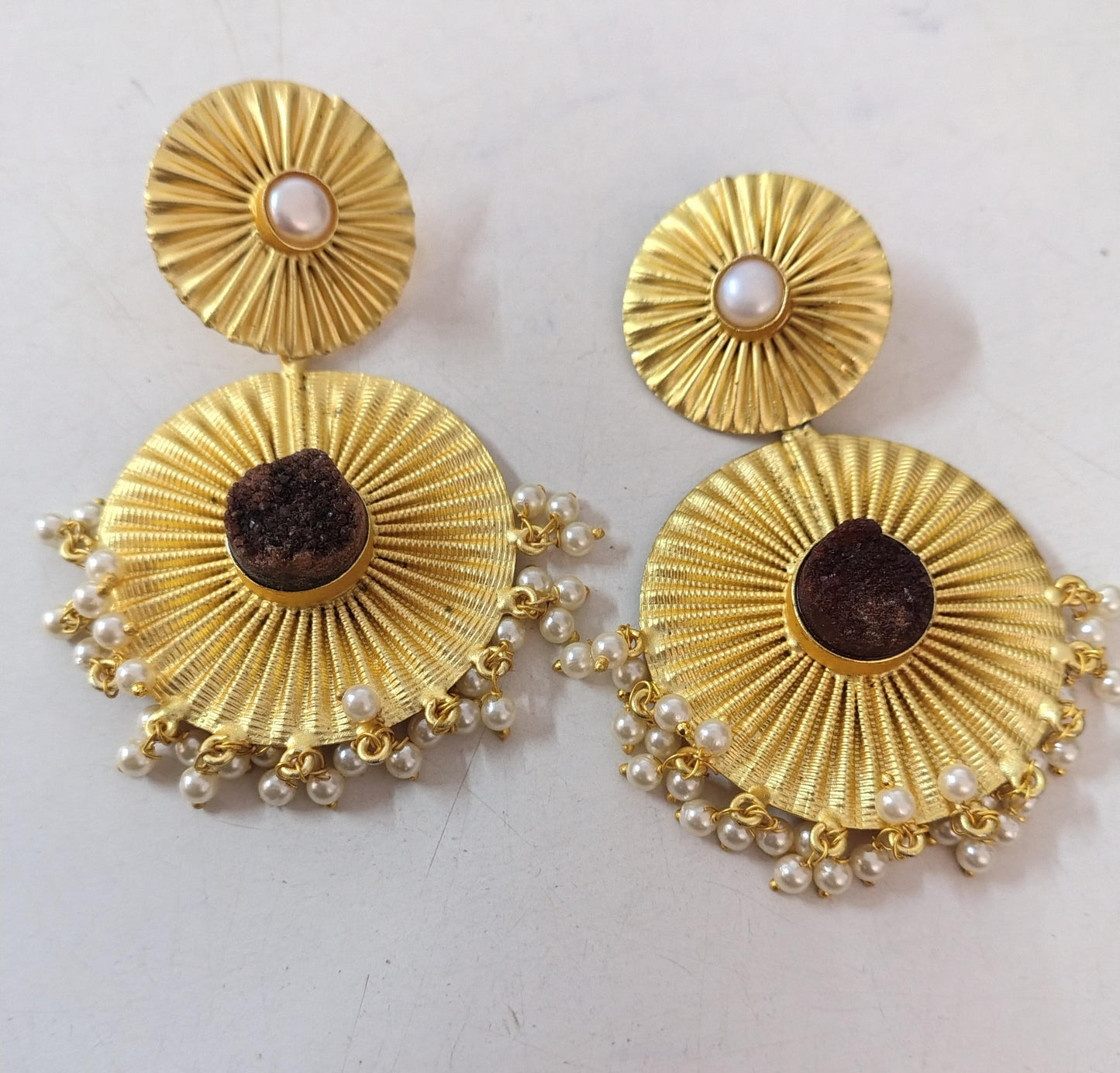 Radha- Natural Stone Studded Dangler Earrings(Brown)