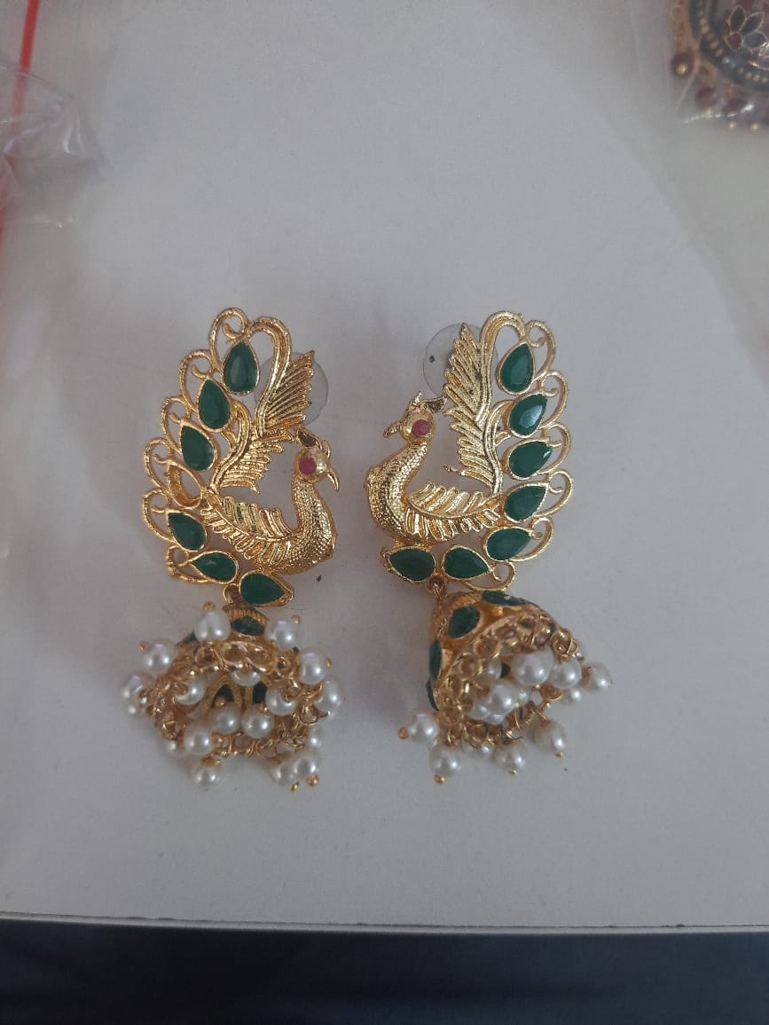 Shrishti- Stone Studded Hanging Pearl Jhumka Earrings