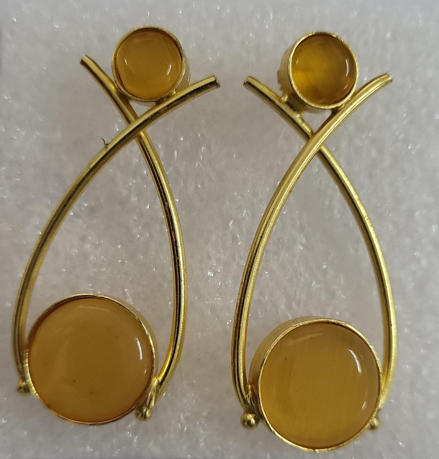 Anika- Stone Studded Golden Frames Dangler Earrings(Yellow)