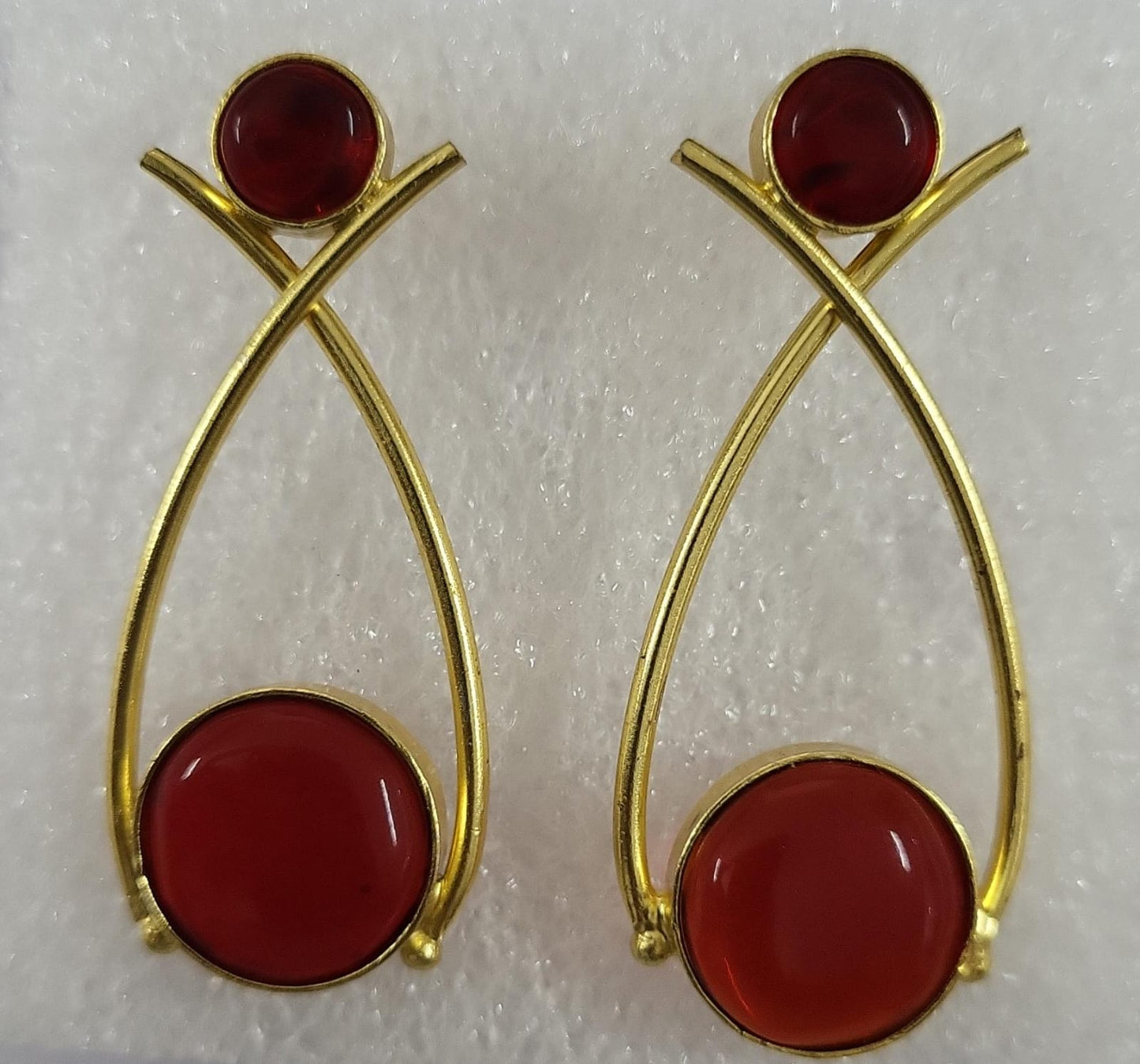 Anika- Stone Studded Golden Frames Dangler Earrings(Red)
