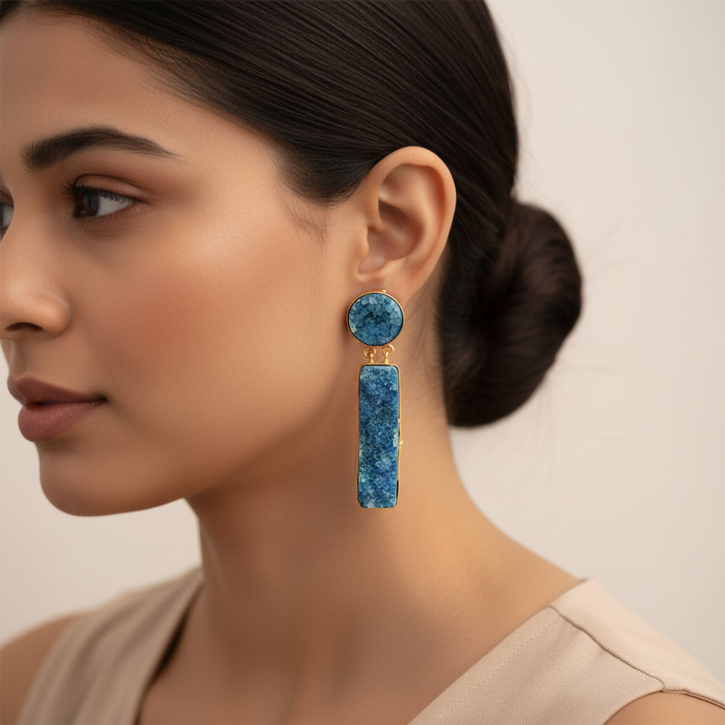 Blue Unpolished Stone Earrings