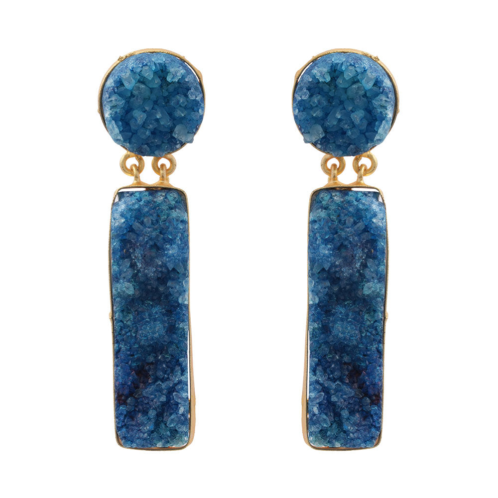 Blue Unpolished Stone Earrings