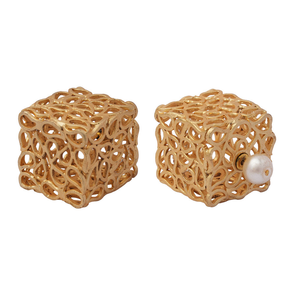 Mira- Hanging Pearl Boxy Stud Earrings.