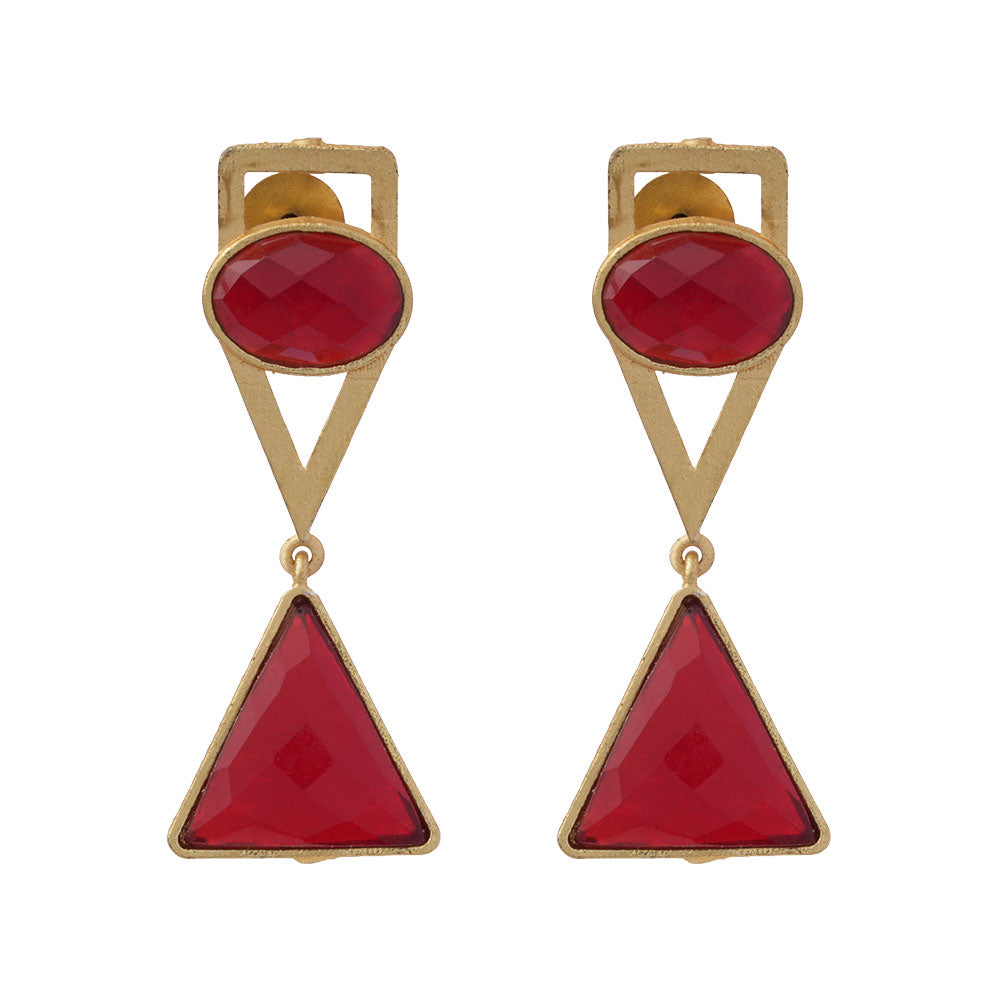 Anaya- Stone Studded Framed Dangler Earrings(Red)