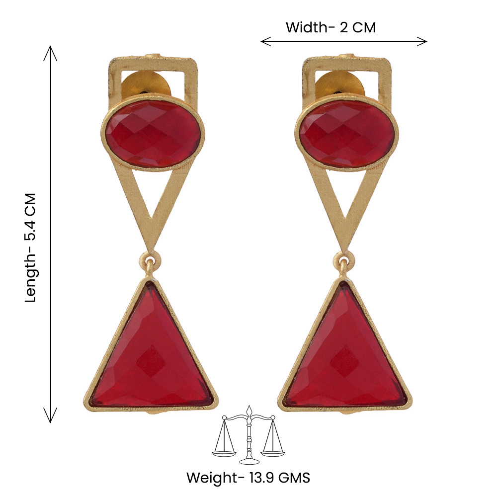 Anaya- Stone Studded Framed Dangler Earrings(Red)