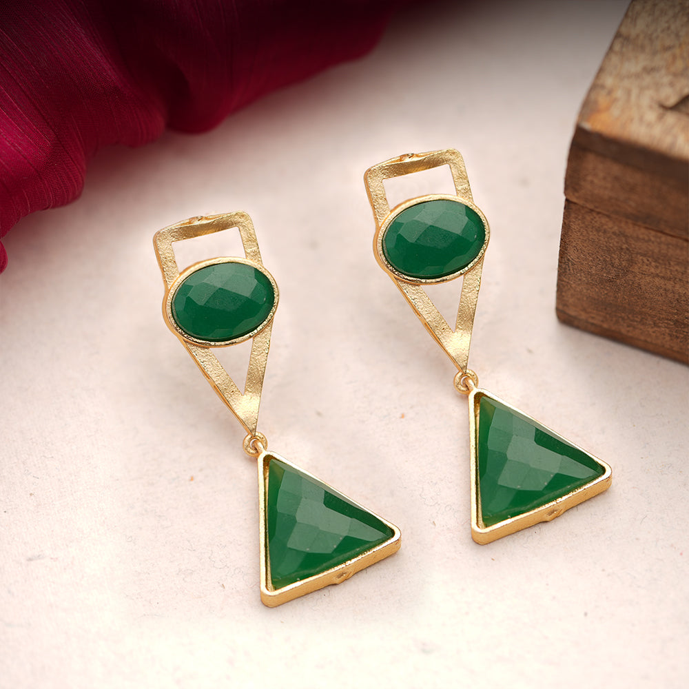 Anaya- Stone Studded Framed Dangler Earrings(Green)