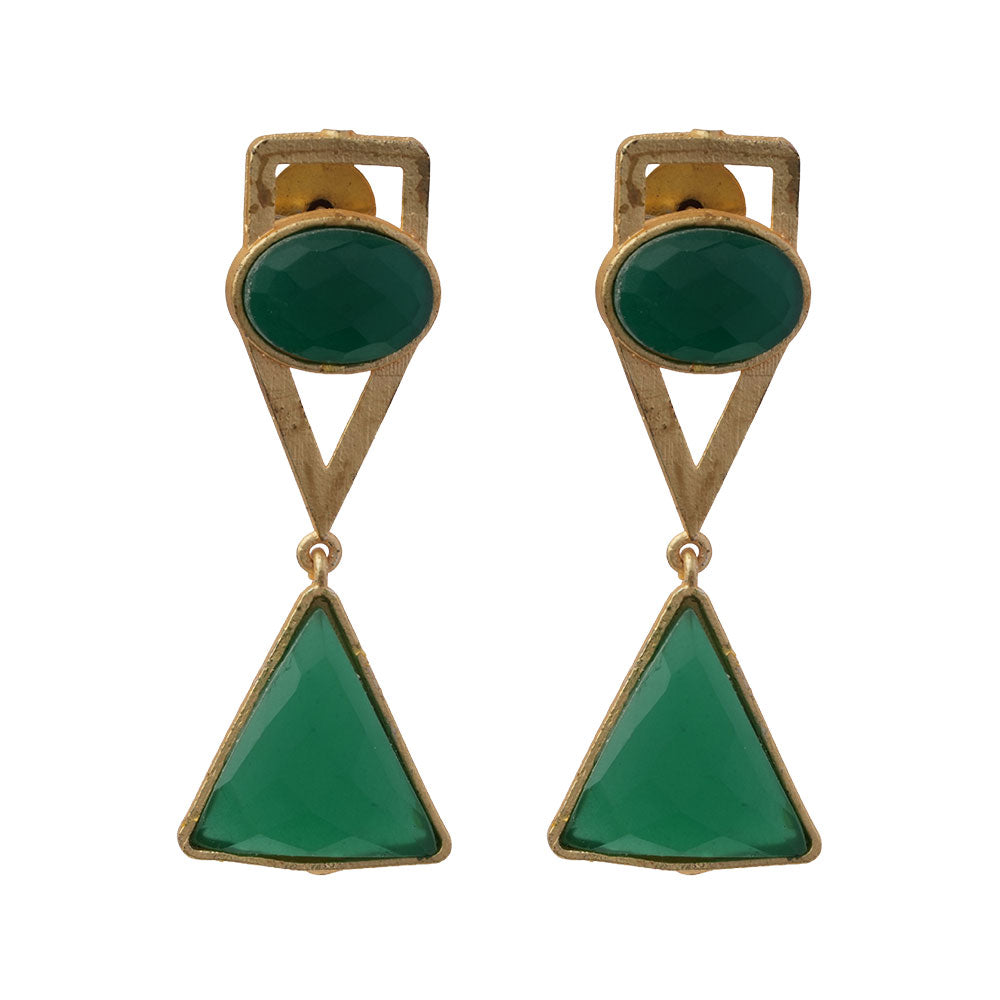 Anaya- Stone Studded Framed Dangler Earrings(Green)