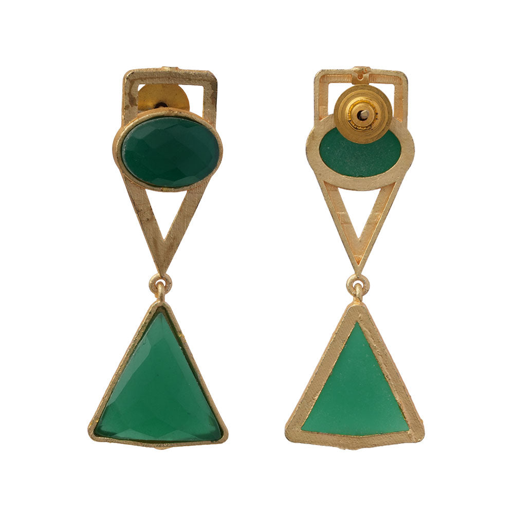 Anaya- Stone Studded Framed Dangler Earrings(Green)