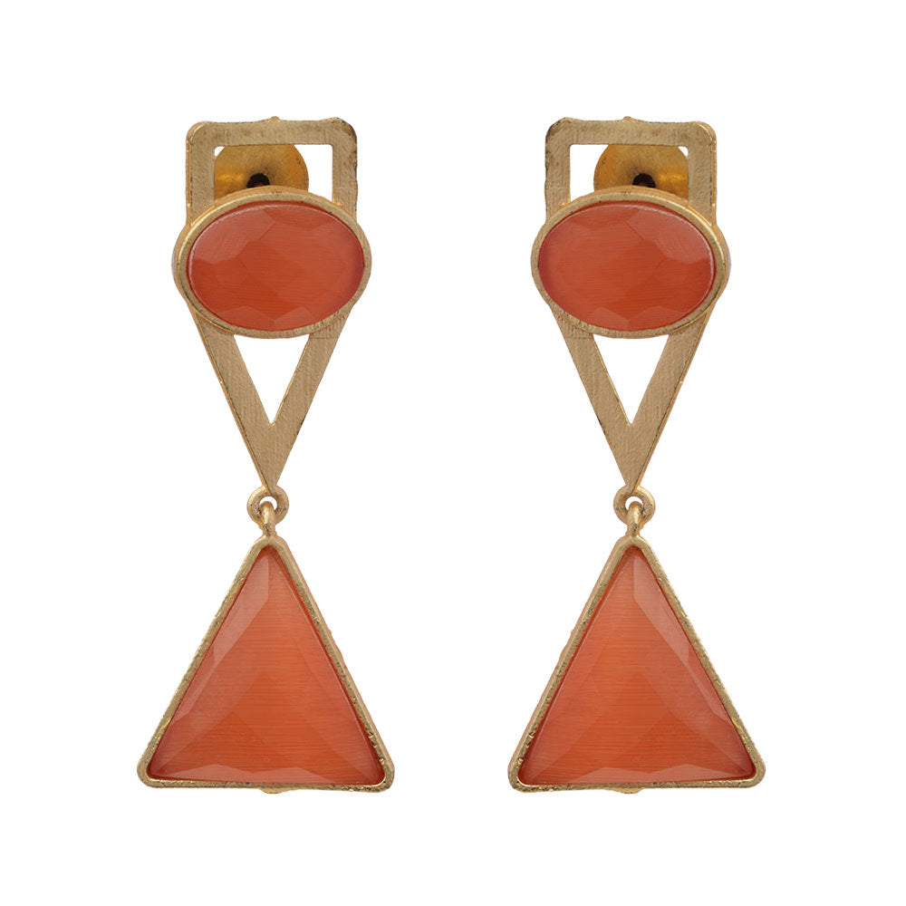 Anaya- Stone Studded Framed Dangler Earrings(Peach Puff)