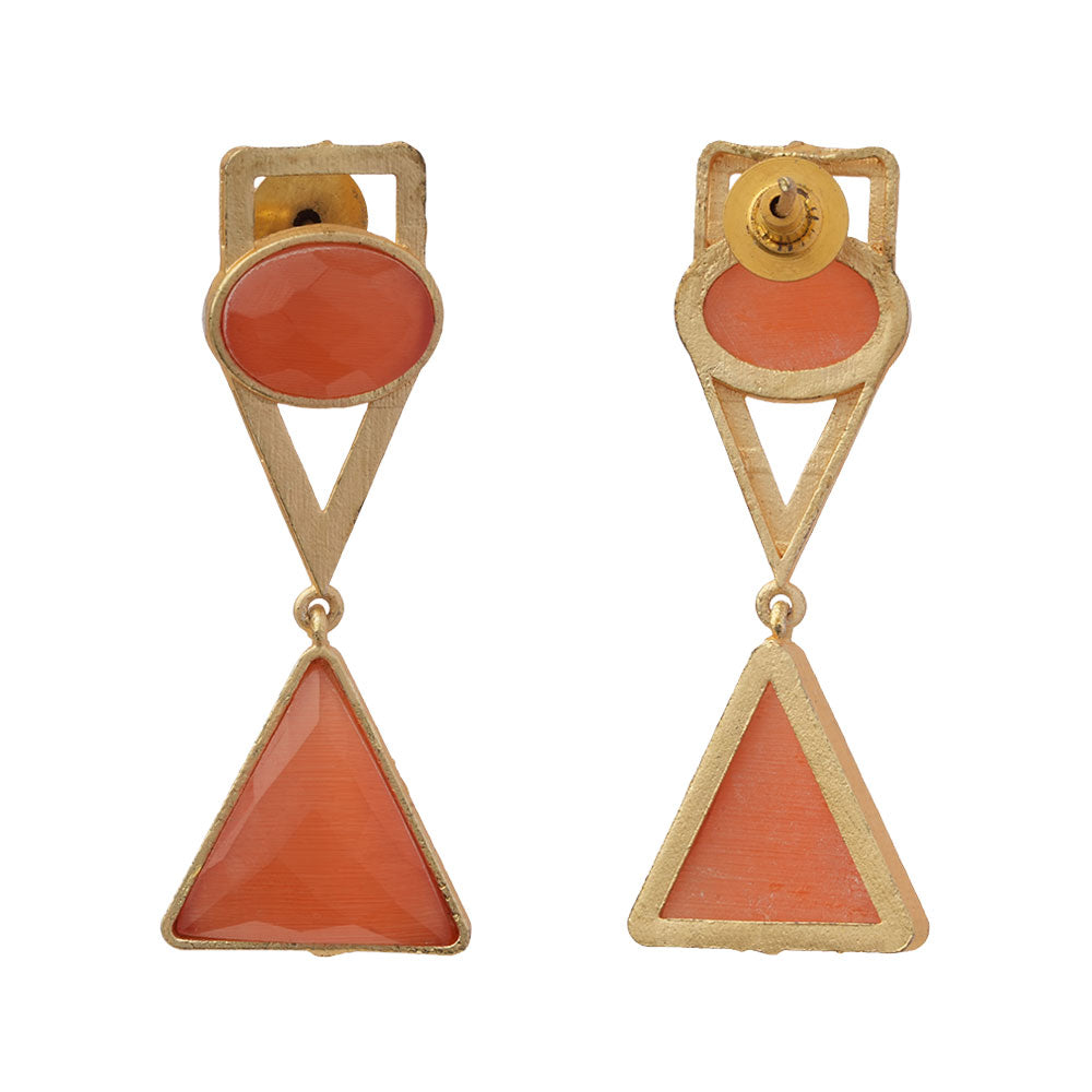 Anaya- Stone Studded Framed Dangler Earrings(Peach Puff)