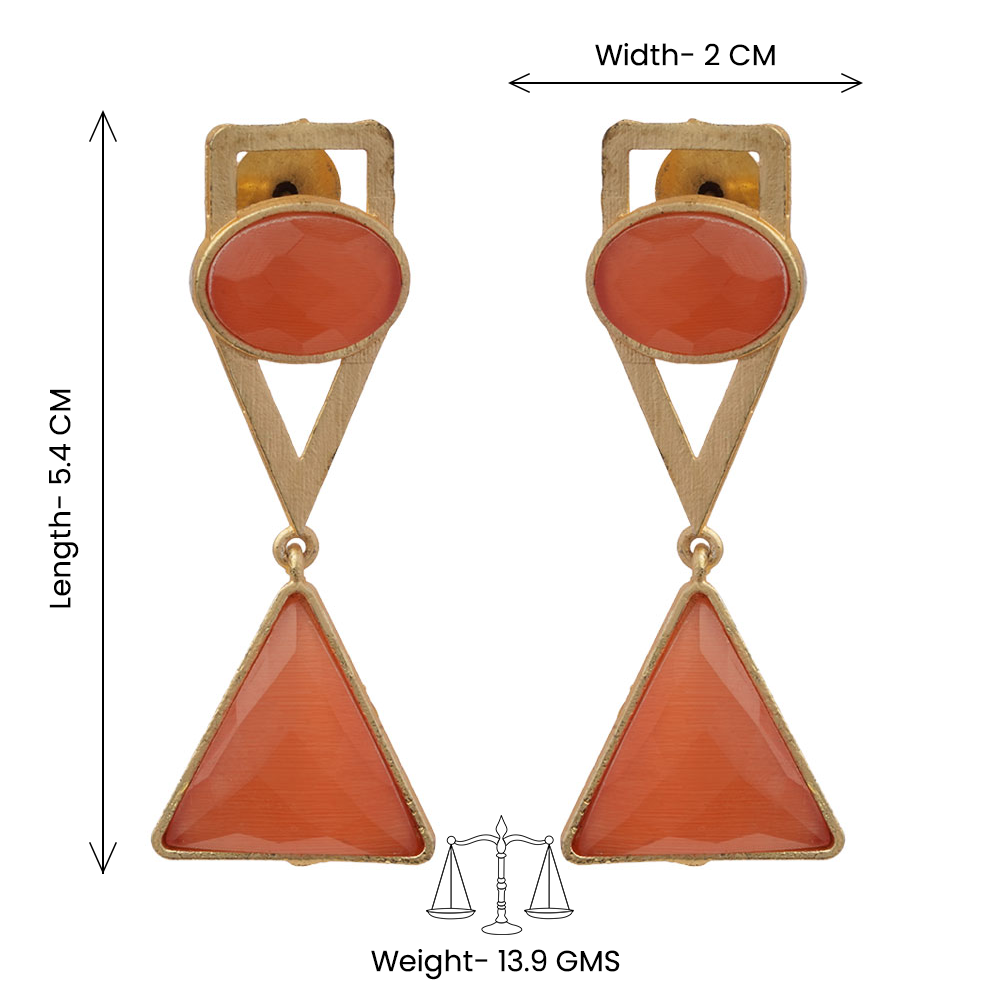 Anaya- Stone Studded Framed Dangler Earrings(Peach Puff)