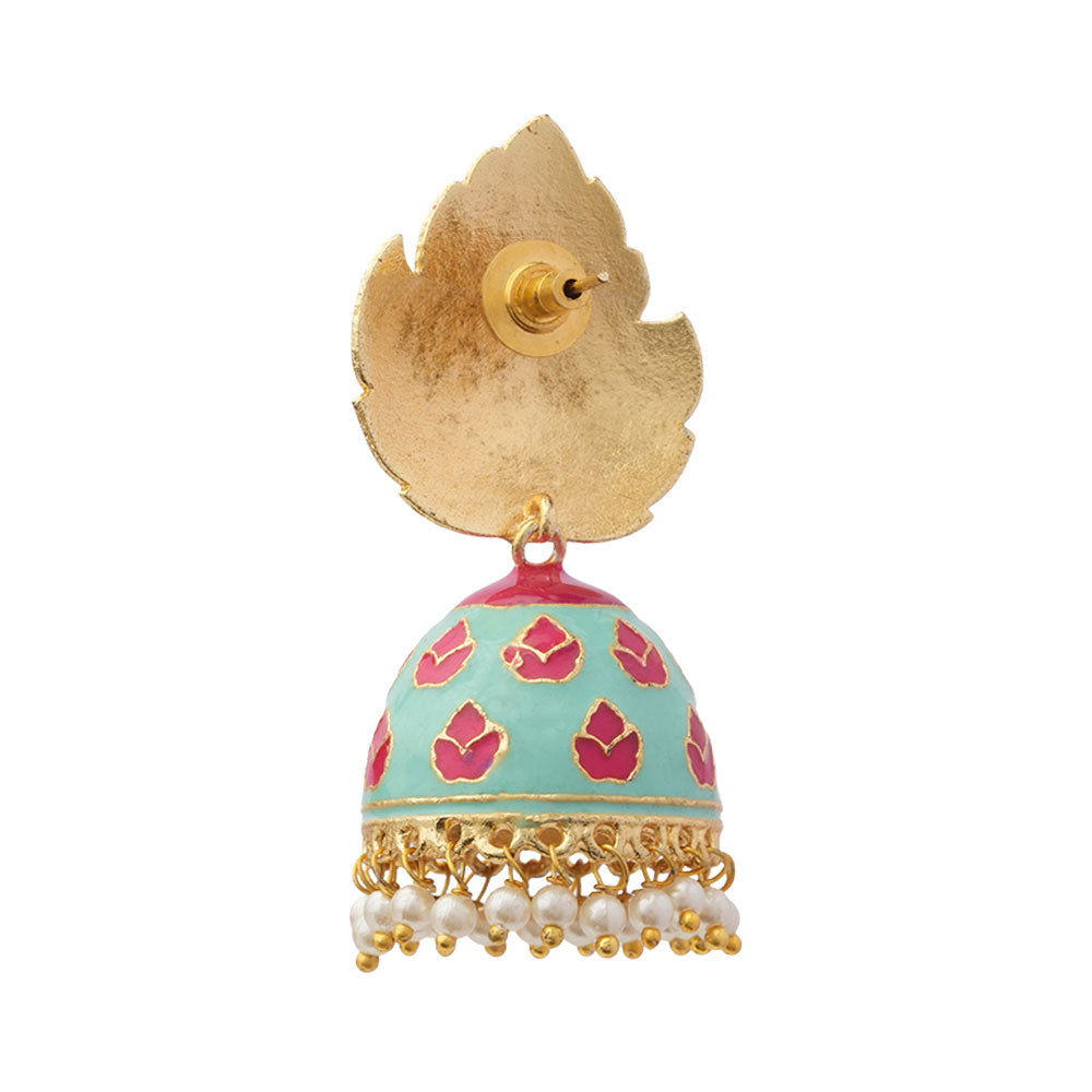 Riva- Hanging Pearls Enameled Jhumka Earrings(Multicolored)