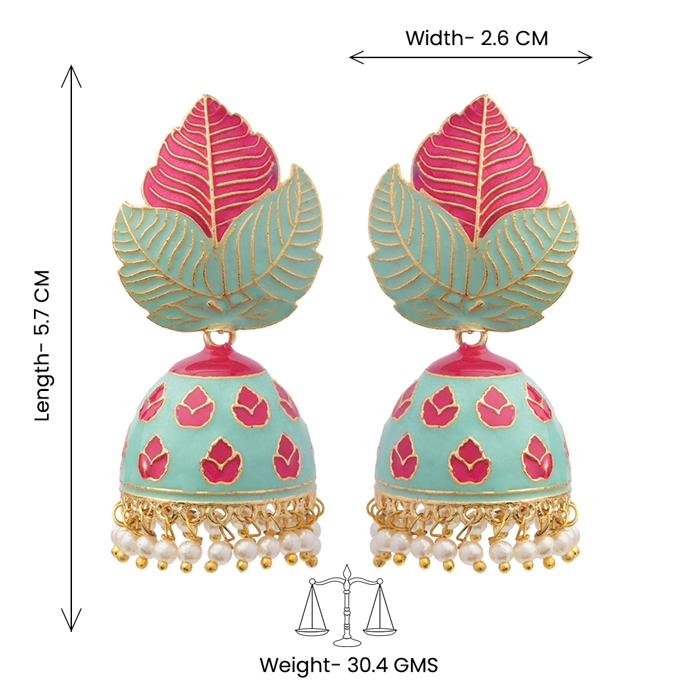 Riva- Hanging Pearls Enameled Jhumka Earrings(Multicolored)