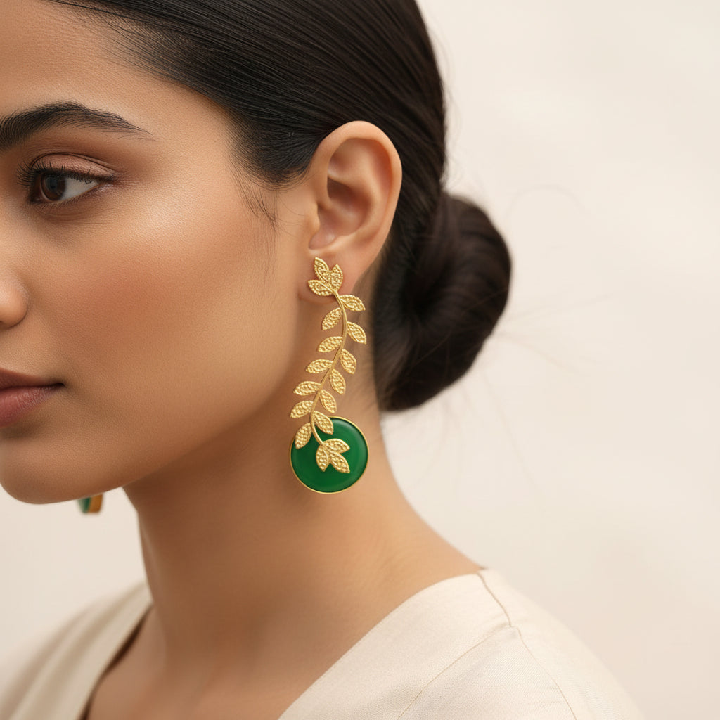 Ashvi- Stone Studded Dangler Earrings(Green)