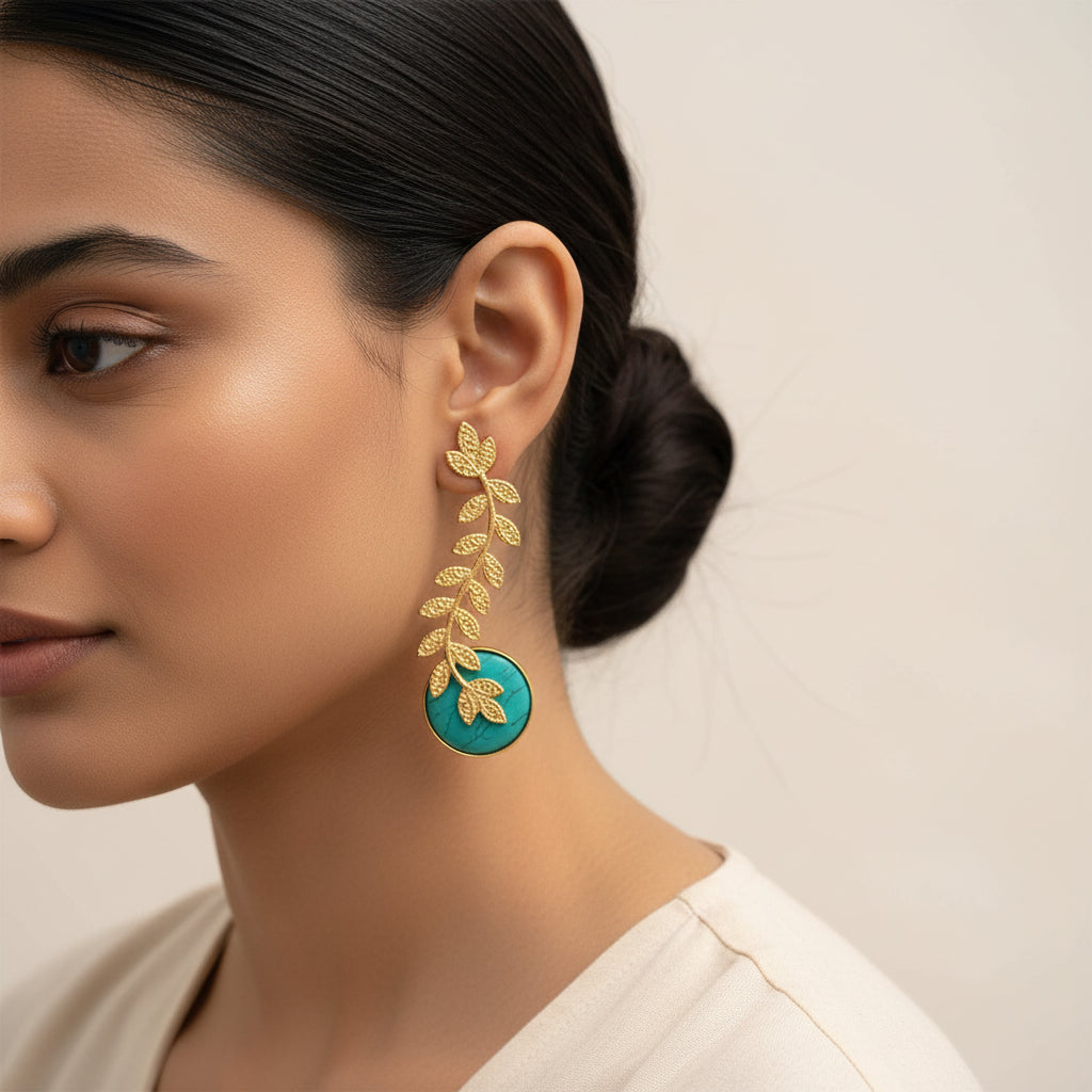 Ashvi- Stone Studded Dangler Earrings(Sky Blue)