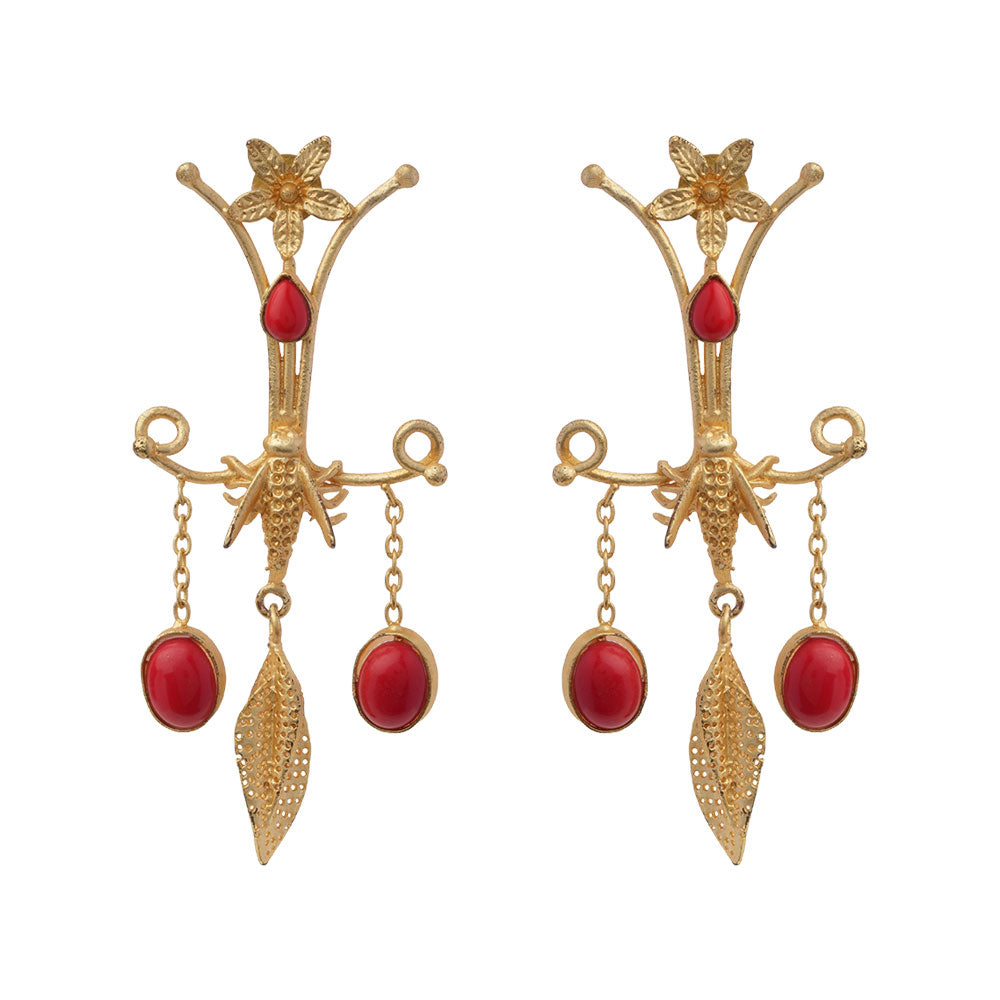 Arya- Stone Studded Dangler Earrings(Red)