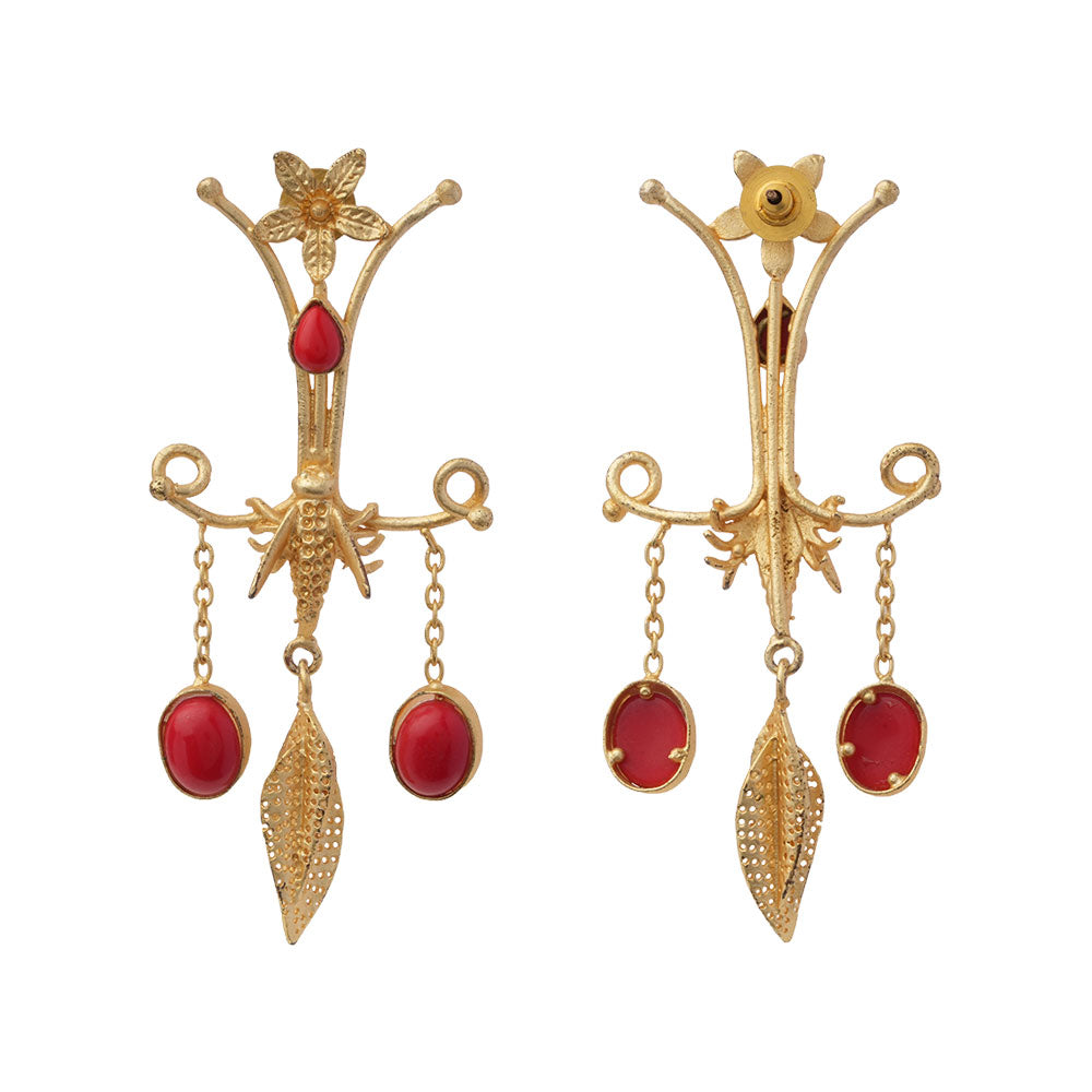 Arya- Stone Studded Dangler Earrings(Red)