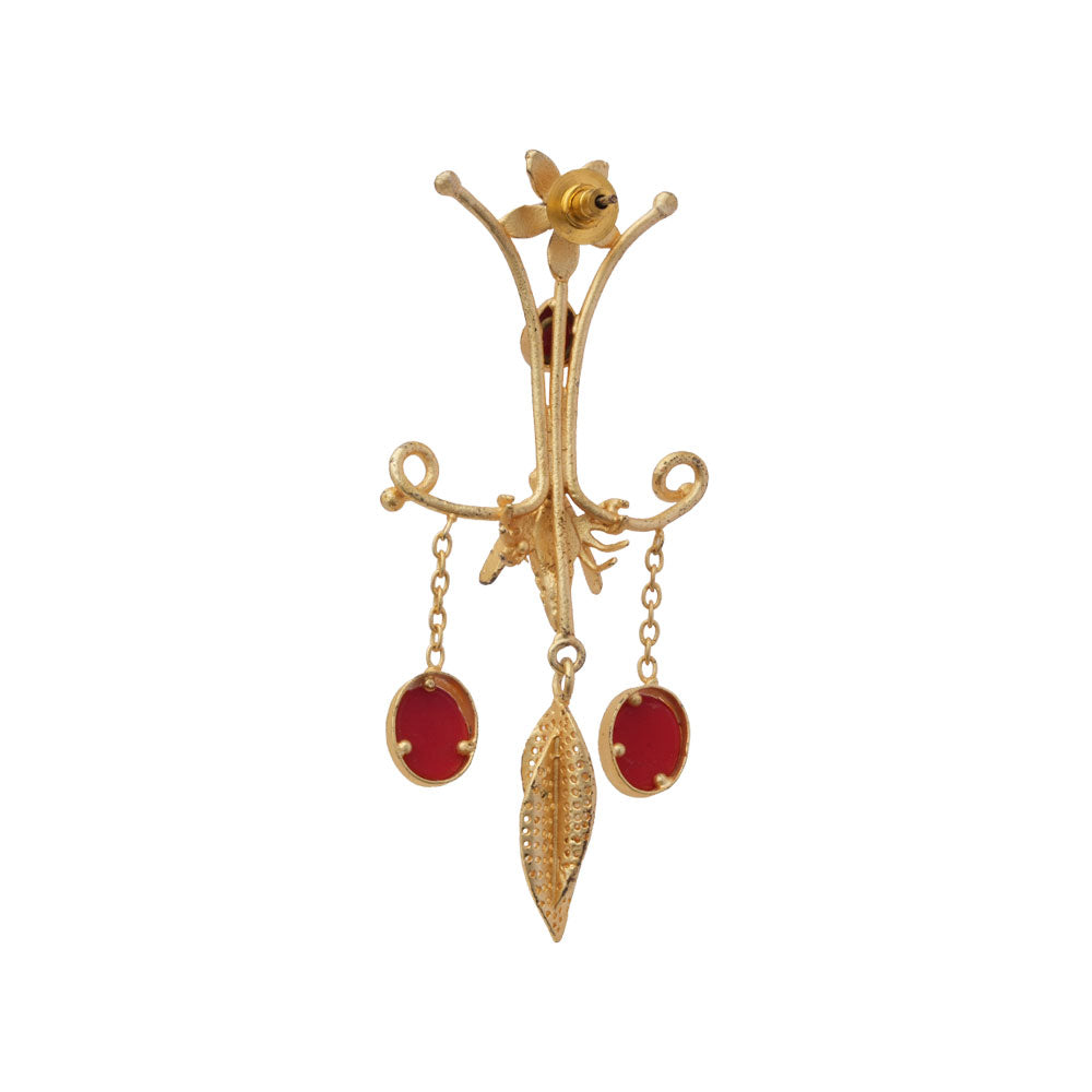 Arya- Stone Studded Dangler Earrings(Red)