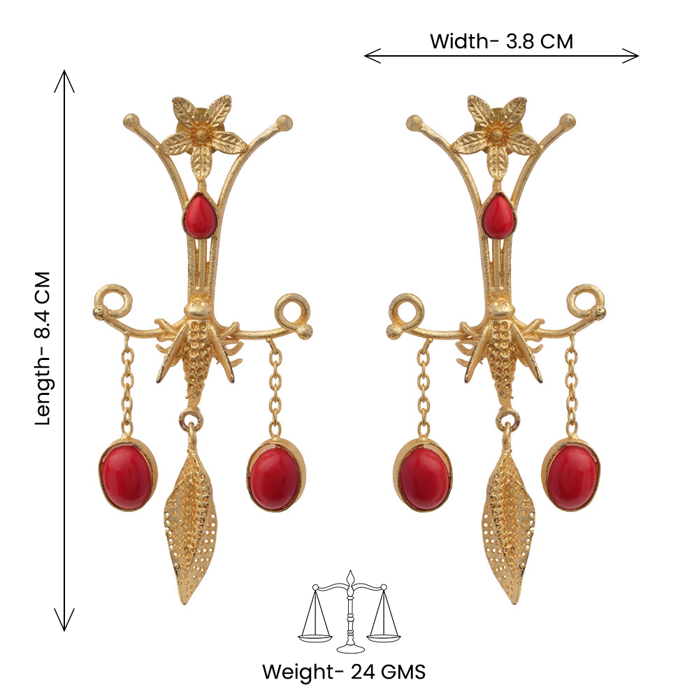 Arya- Stone Studded Dangler Earrings(Red)