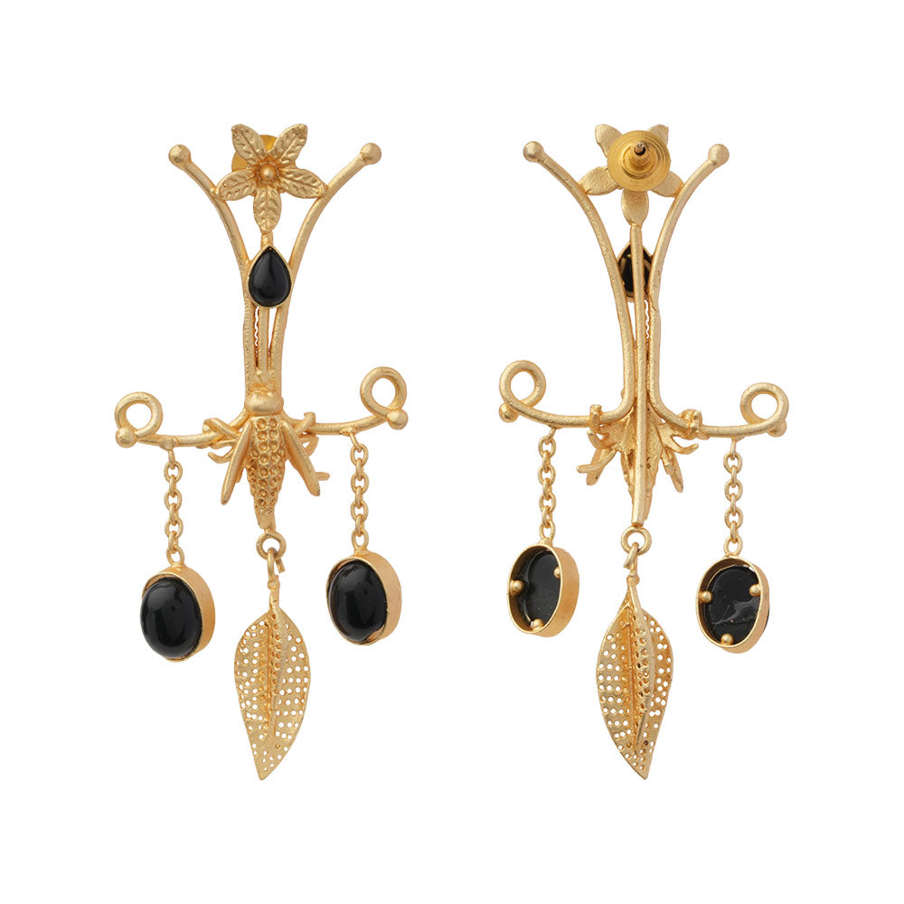 Arya- Stone Studded Dangler Earrings(Black)