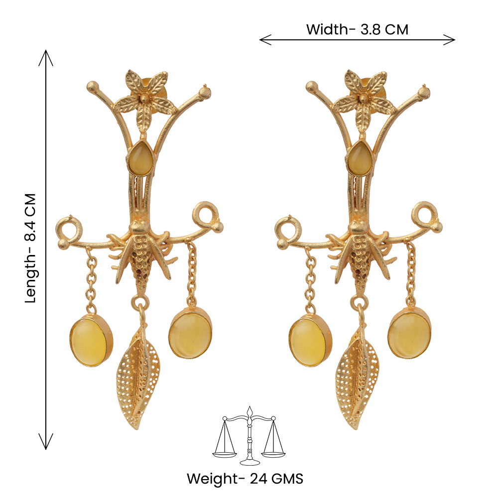Arya- Stone Studded Dangler Earrings(Green)