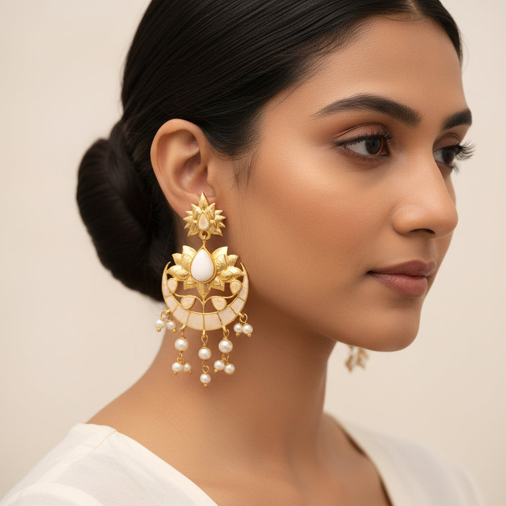 Vanya- Meenakari Hanging Baby Pearls Statement Danglers Earrings