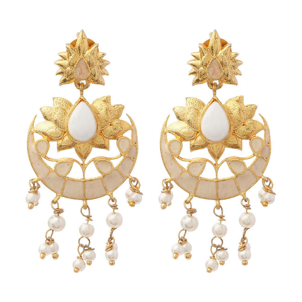 Vanya- Meenakari Hanging Baby Pearls Statement Danglers Earrings